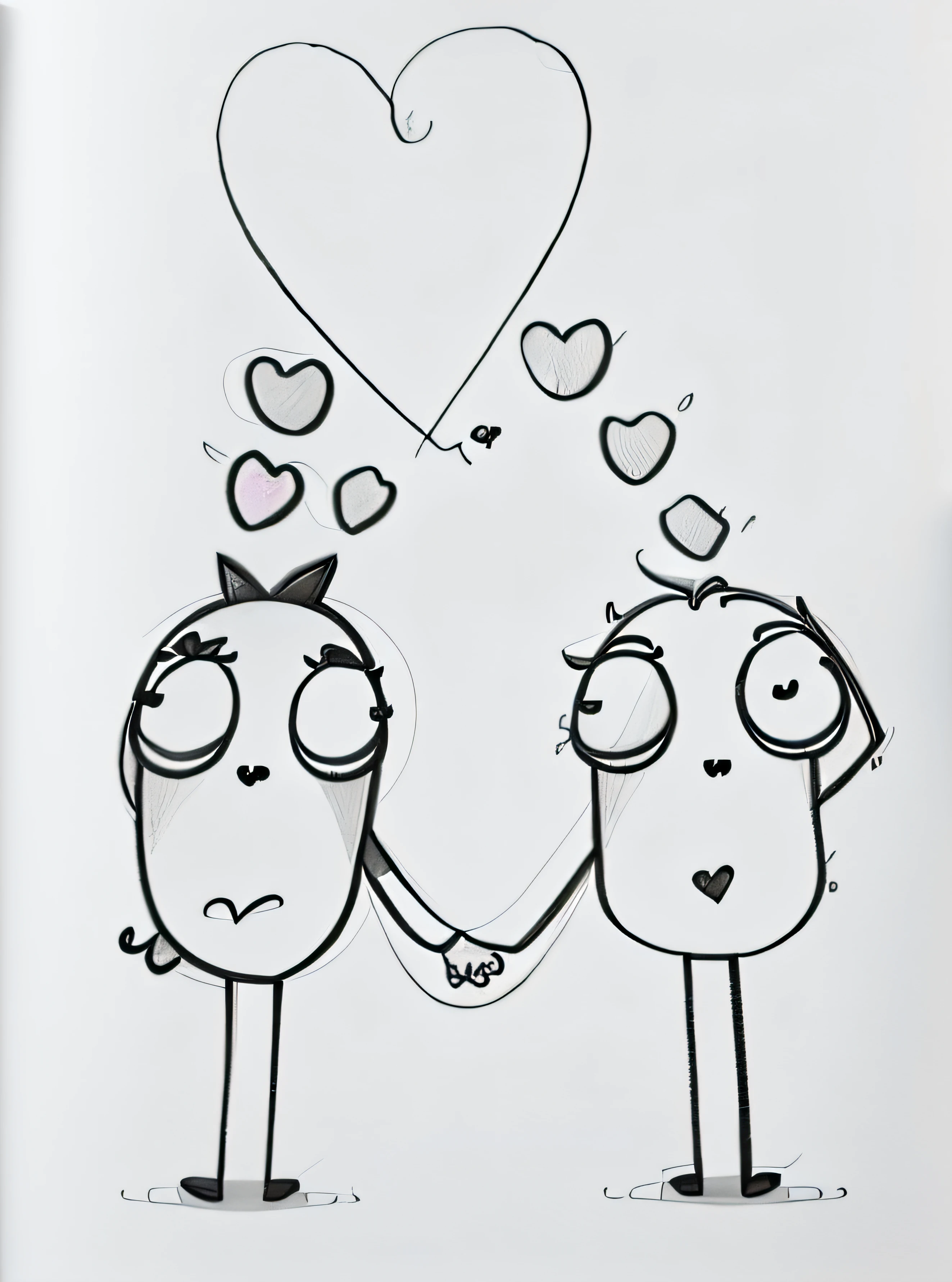 there is a drawing of two people holding hands with a heart above them, in love, hand drawn cartoon, digitally drawn, cute cartoon, cartoonish cute, funny cartoonish, simple cartoon, they are in love, cartoon image, cute drawing, stick figures, doodle, cartoonish and simplistic, hand - drawn animation, funny illustration, man and woman in love