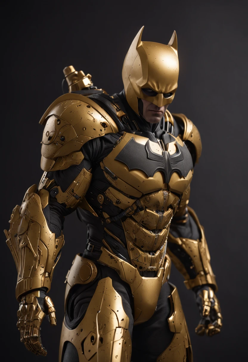a Batman ultra detailed cybernetic armor yellow gold color. ::n_ desenho, Imperfection, baixa qualidade, boneco, jogo, anime, assinatura