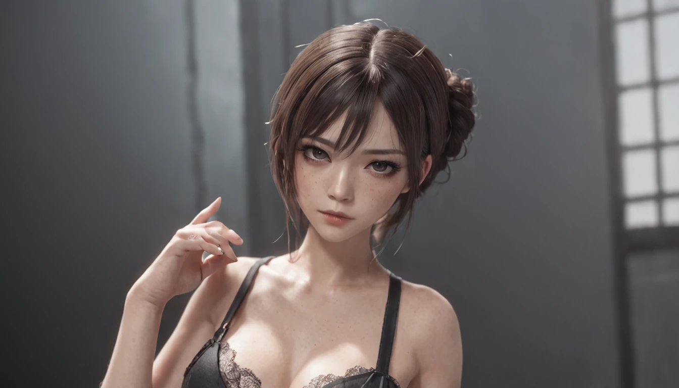 A beautiful and sexy gangster girl with a simple background like a girl with a full body portrait in a anime dress in the anime style of Rope and Rain by Tomoyuki Takeya+Lyoto Machida+Camille Pissarro and Yoji Shinkawa+Shinkai Makoto Style, character design