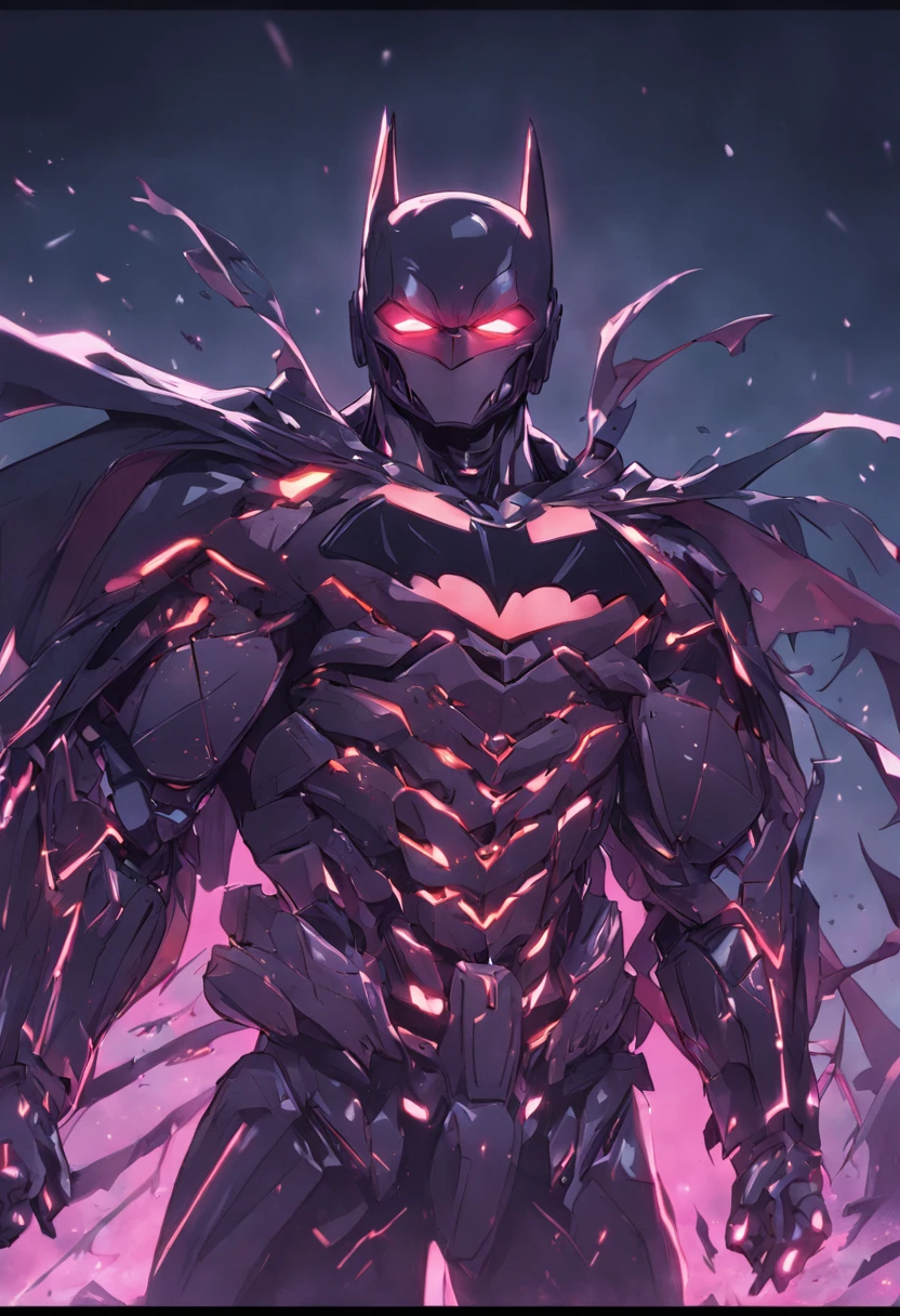 a Batman in cybernetic armor, ultra detalhado, cor vermelho . ::n_ desenho, Imperfection, baixa qualidade, boneco, jogo, anime, assinatura