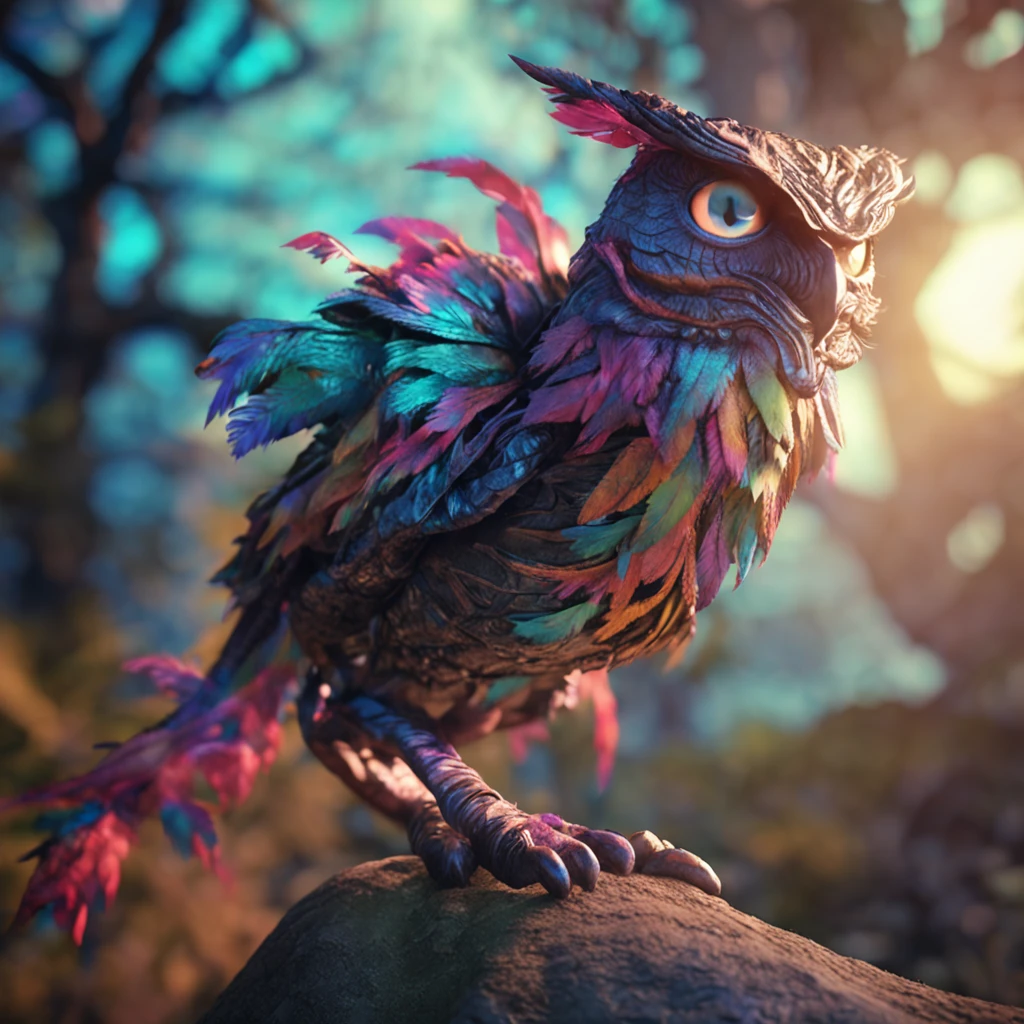 Close shot of mythical cat with colorful feathers, galaxy eyes, shiny plumage, Detailed plumage, Detailed Big Eyes, A cat is landing on a branch of an alien tree , Watch the viewer with judgment, Focus, Alien landscape background .BREAK,Detailed,Realistic,4K highly detailed digital art,Octane Render, bio luminescent, Break 8K resolution concept art, Realism,by Mappa Studios,masutepiece,Best Quality,Official art,Illustration,ligne claire,(Cool_Color),Perfect composition,absurderes, Fantasy,Focused,thirds rule,