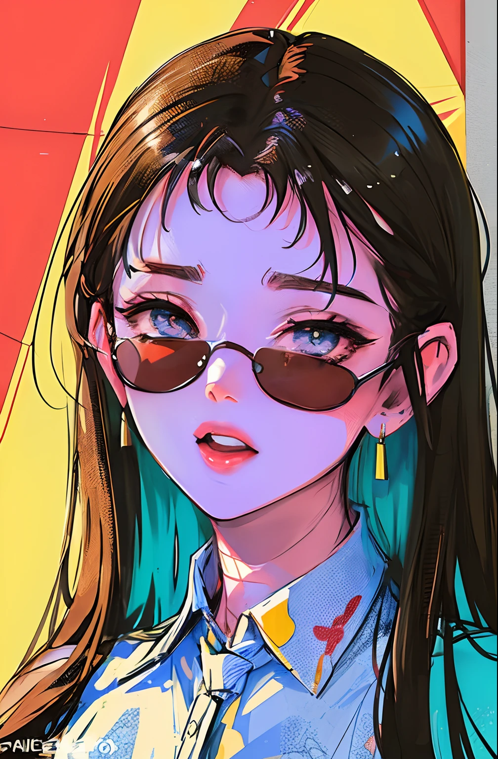 Anime girl with sunglasses and a tie standing in front of a wall, 🤤 retrato da , trending on artstration, estilo de arte bonito, Digital anime illustration, estilo de arte impressionante, Retrato Lofi, Arte no estilo de Guweiz, RossDraw Retrato, rossdraw desenho animado vibrante, :: Ross, anime vibes, estilo de arte anime, impressionante estilo de arte detalhado