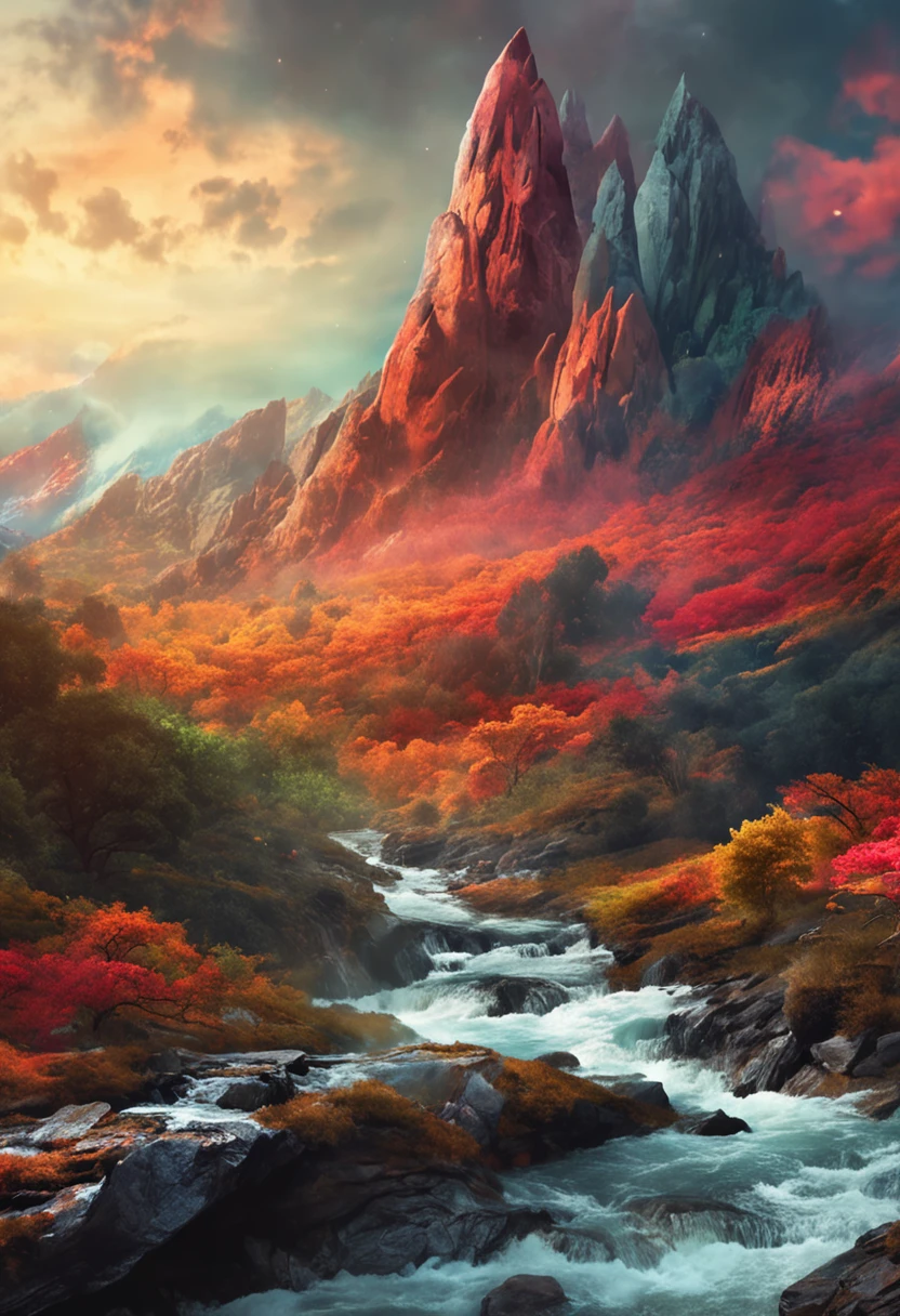 Safe and highly coveted progressive music cover albums High resolution, exhaustive oil painting The aim is clear. There are beautiful landscapes with magical forests. There is a dragon on the top of the fire mountain that is the mountain is terrifying and magnificent.