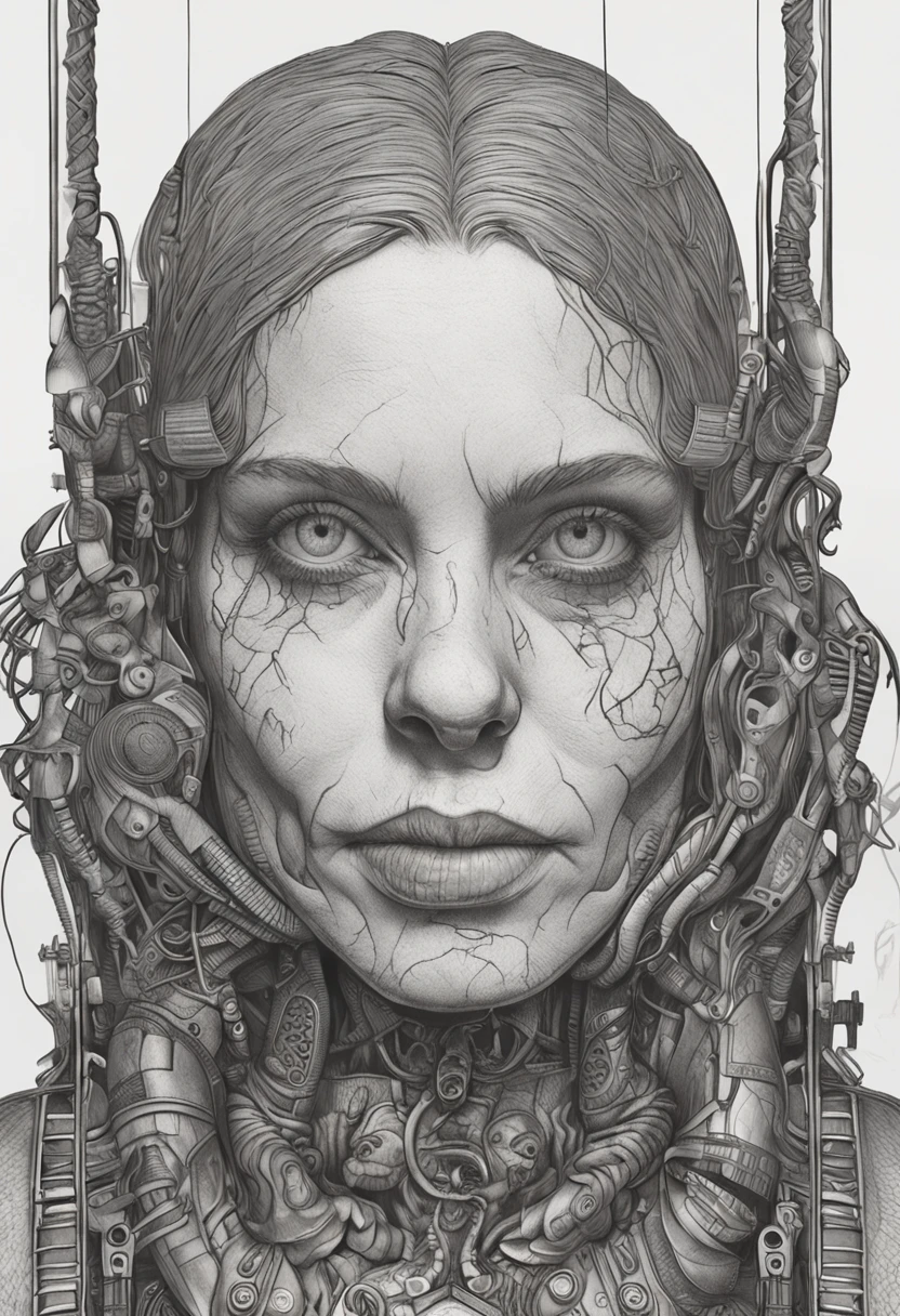 woman character portrait, close up, concept art, intricate details, highly detailed, photorealism, hyperrealism in the style of otto dix and h. r giger