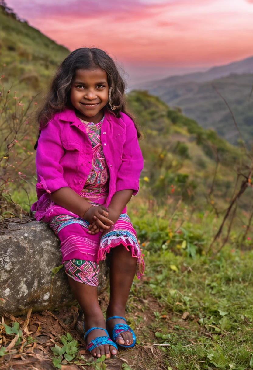 menina, dois anos de idade, cabelos dourados, olhos azuis, pele carente, bochechas rosadas, sorridente, is friendly with the people of the village