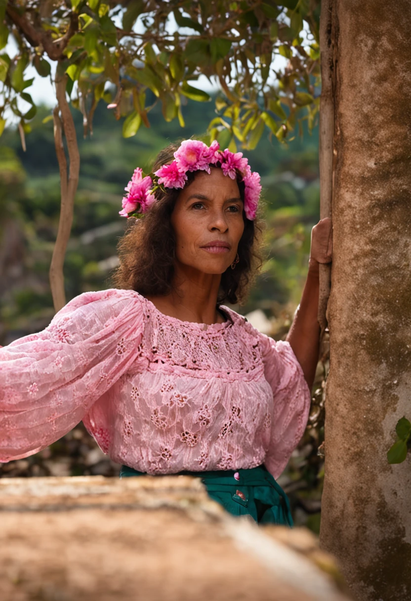 Ranavalona III , reine de Madagascar en 1900, Image en couleur, in Arcachon, regardant un spectacle, She seems surprised and amused. She's wearing a light sundress. Image Quality : 4K.