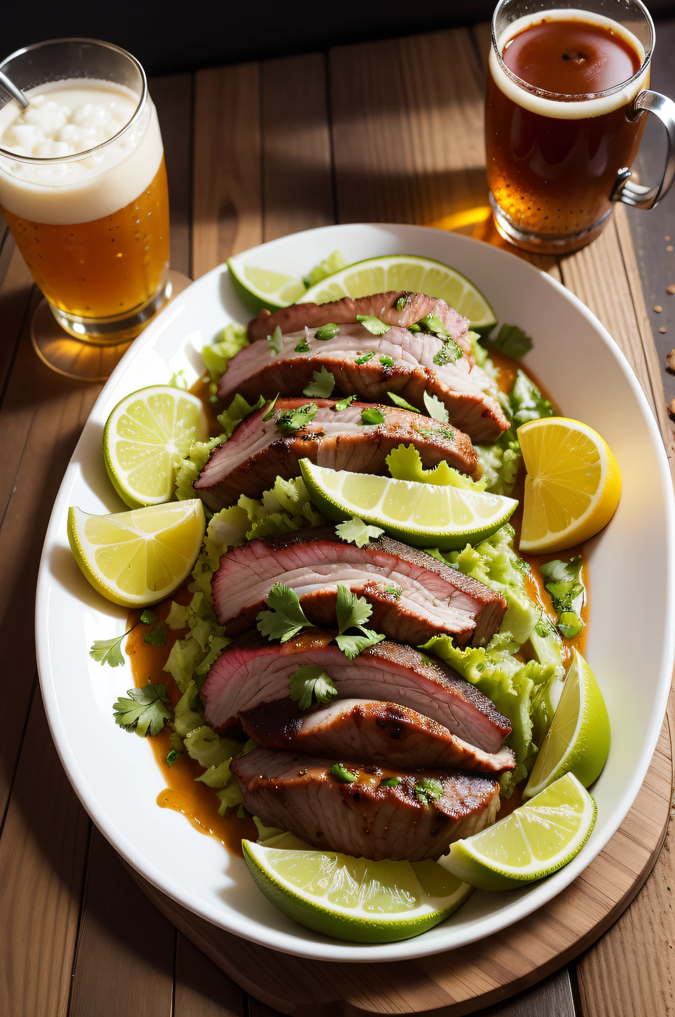 carne asada en un plato mexicano con una cerveza fria