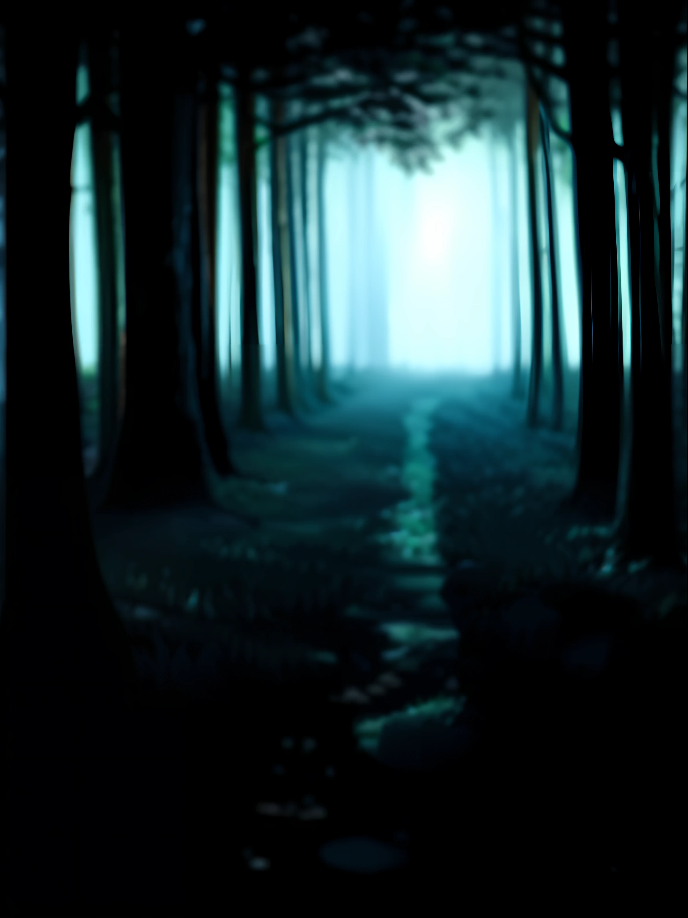 No Man，Barren forest，There are tree stumps on the ground，Bare tree，gravel path，Dust，falling leaf，There are no characters，vaporwave style，Psychedelic electronic style，Look up at the perspective