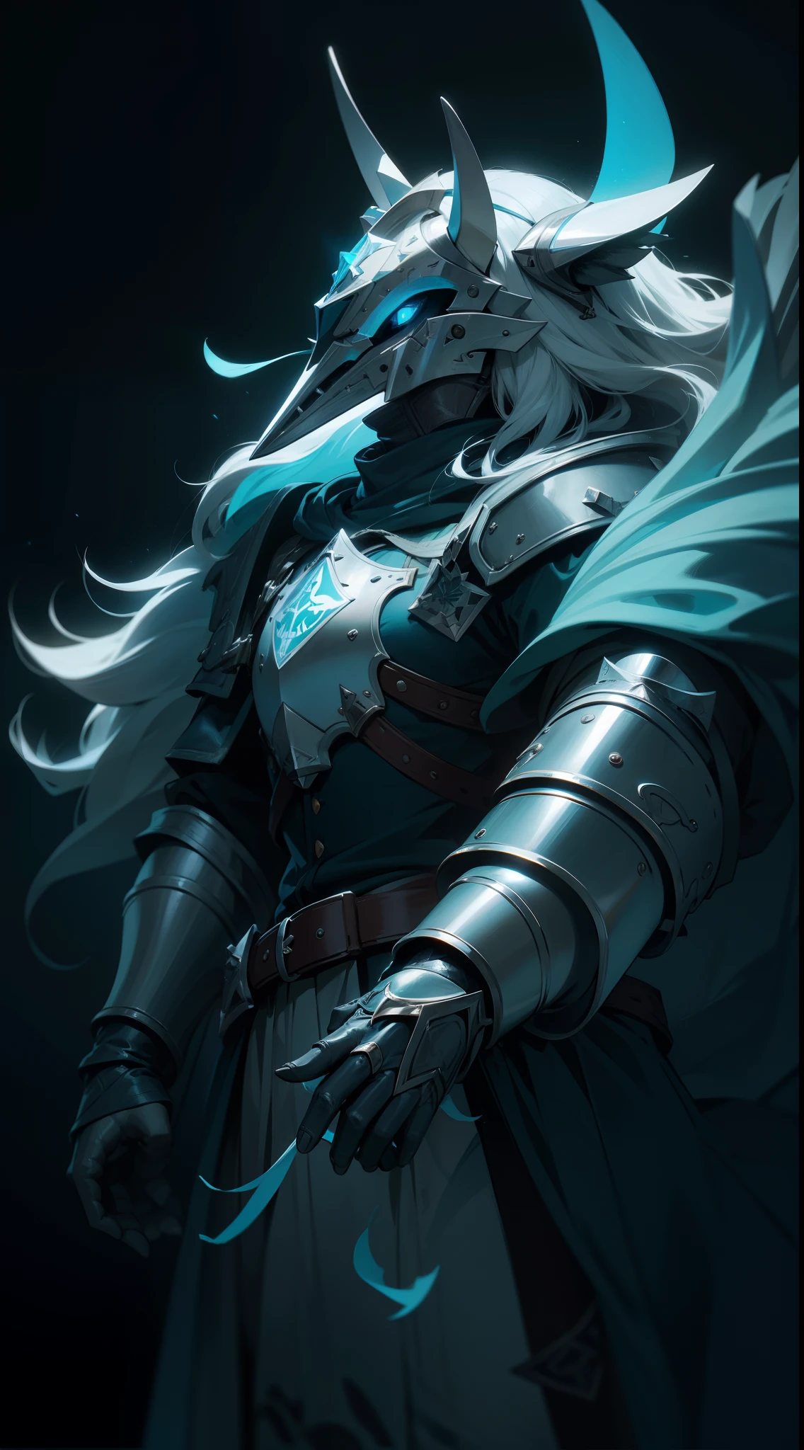Paladino macho armadura pesada, usando bela armadura branca e azul celeste, wolf head helmet, Wolf mask, 🐺, gola alta e peluda, capa, alto ombros largos, forte, Pose heroica, Estilo Frostpunk, RPG, arte conceitual, High detail, Estilo anime, Cinematic lighting, motion blur, character chart, cowboy shot, F/1.2, 35 mm, Hasselblad, anatomicamente correto, detalhes altos, best quality, pele texturizada, 8k