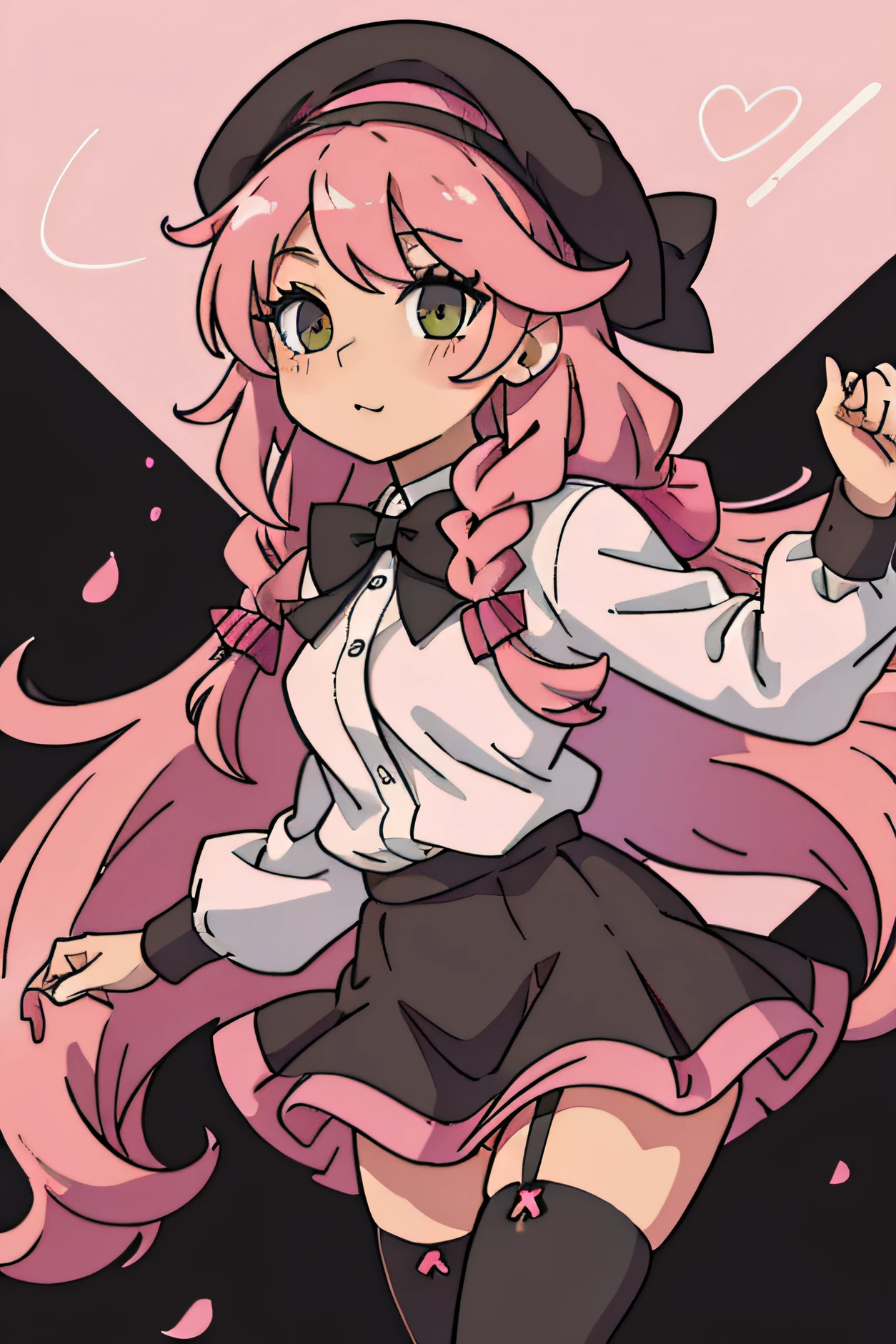 Insanely detailed super accurate anime illustration,pink sweater with vertical lines,
black pleated skirt,
earrings,garter belt,
black knee socks,
splatoon's octoling,octopus girl,forehead,
