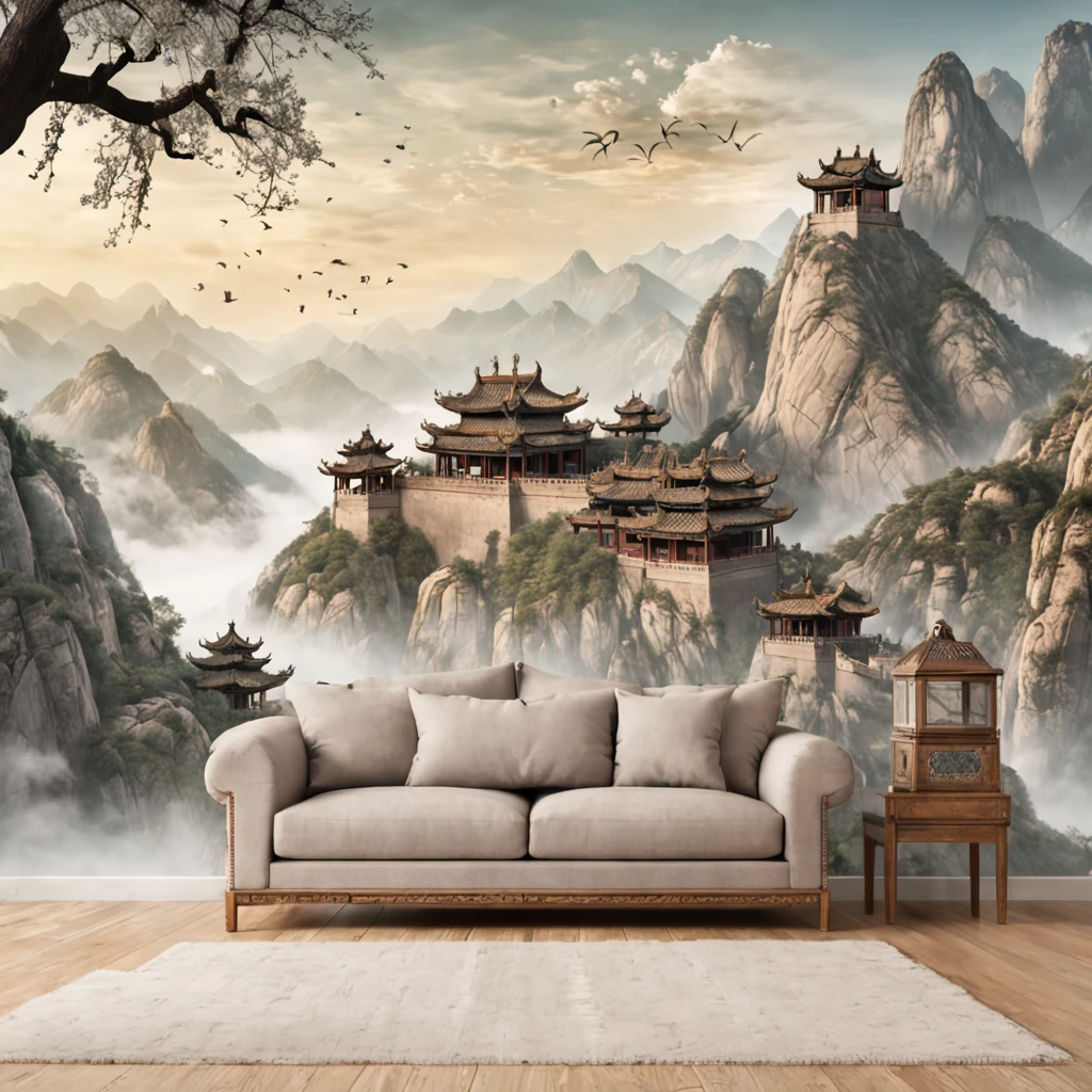 An ancient Chinese painting, ancient Chinese background, mountains, rivers, auspicious clouds, pavilions, sunshine, masterpieces, super detail, epic composition, ultra HD, high quality, extremely detailed, official art, unified 8k wallpaper, Super detail, 32k -- v 6