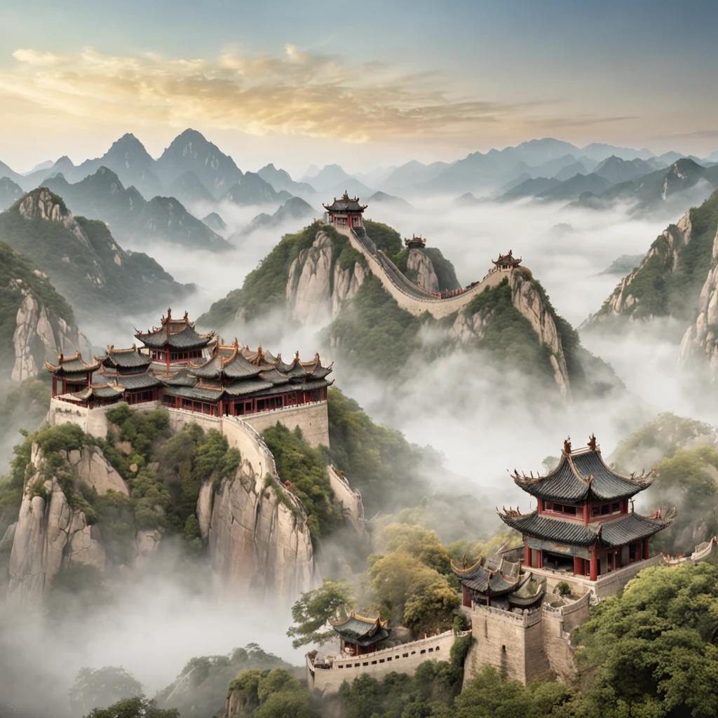 An ancient Chinese painting, ancient Chinese background, mountains, rivers, auspicious clouds, pavilions, sunshine, masterpieces, super detail, epic composition, ultra HD, high quality, extremely detailed, official art, unified 8k wallpaper, Super detail, 32k -- v 6