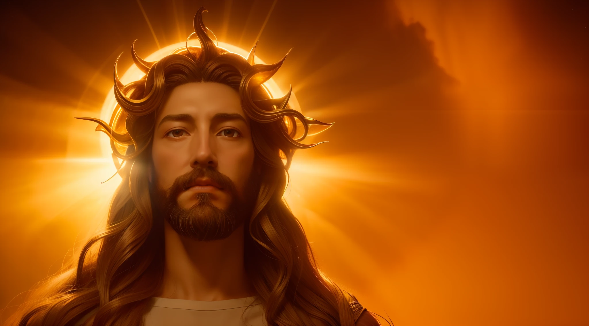 highly detailed portrait of a jesus christ sun god halo of light, gold, unreal engine, art by mark ryden, lostfish, earl norem, global illumination, god rays, detailed and intricate environment, elden ring style