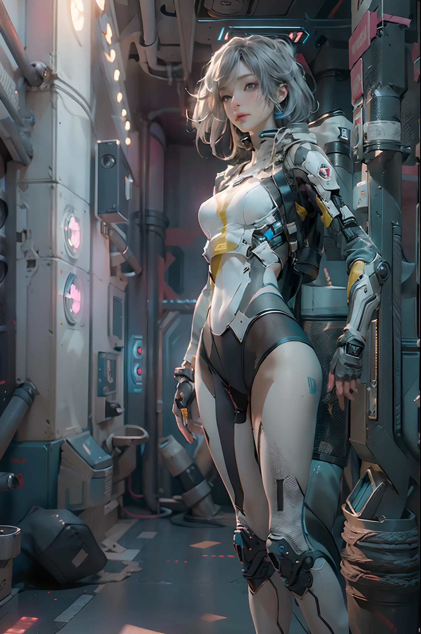 nsfw, 1girl, nude, full body, cyberpunk, mechanics, (masterpiece: 1.4), (8K, realistic, raw photo, best quality: 1.4), naked, sitting on machine, legs open, nipple areola shape clear, beautiful breasts, Japanese girl, beautiful cute face, (real face: 1.4), perfect pussy, beautiful hairstyle, realistic blue eyes, beautiful detail eyes, (real skin: 1.3), beautiful skin, attractive, ultra high resolution, ultra realistic, cinematic lighting, white colored hair, long hair, city ruins, futuristic world