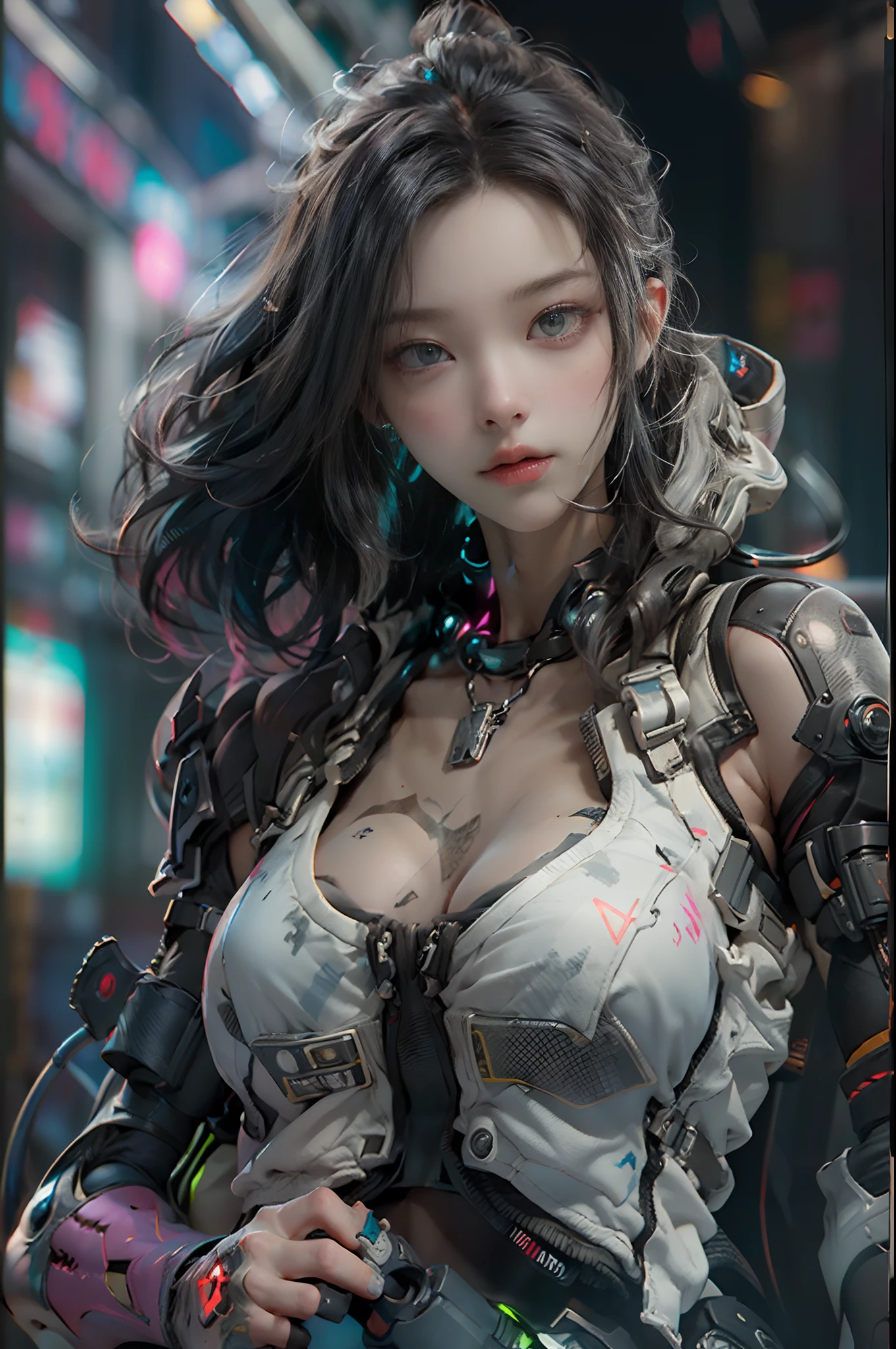 ((Best quality)), ((masterpiece)), (detailed:1.4), 3D, an image of a beautiful cyberpunk female,HDR (High Dynamic Range),Ray Tracing,NVIDIA RTX,Super-Resolution,Unreal 5,Subsurface scattering,PBR Texturing,Post-processing,Anisotropic Filtering,Depth-of-field,Maximum clarity and sharpness,Multi-layered textures,Albedo and Specular maps,Surface shading,Accurate simulation of light-material interaction,Perfect proportions,Octane Render,Two-tone lighting,Wide aperture,Low ISO,White balance,Rule of thirds,8K RAW,