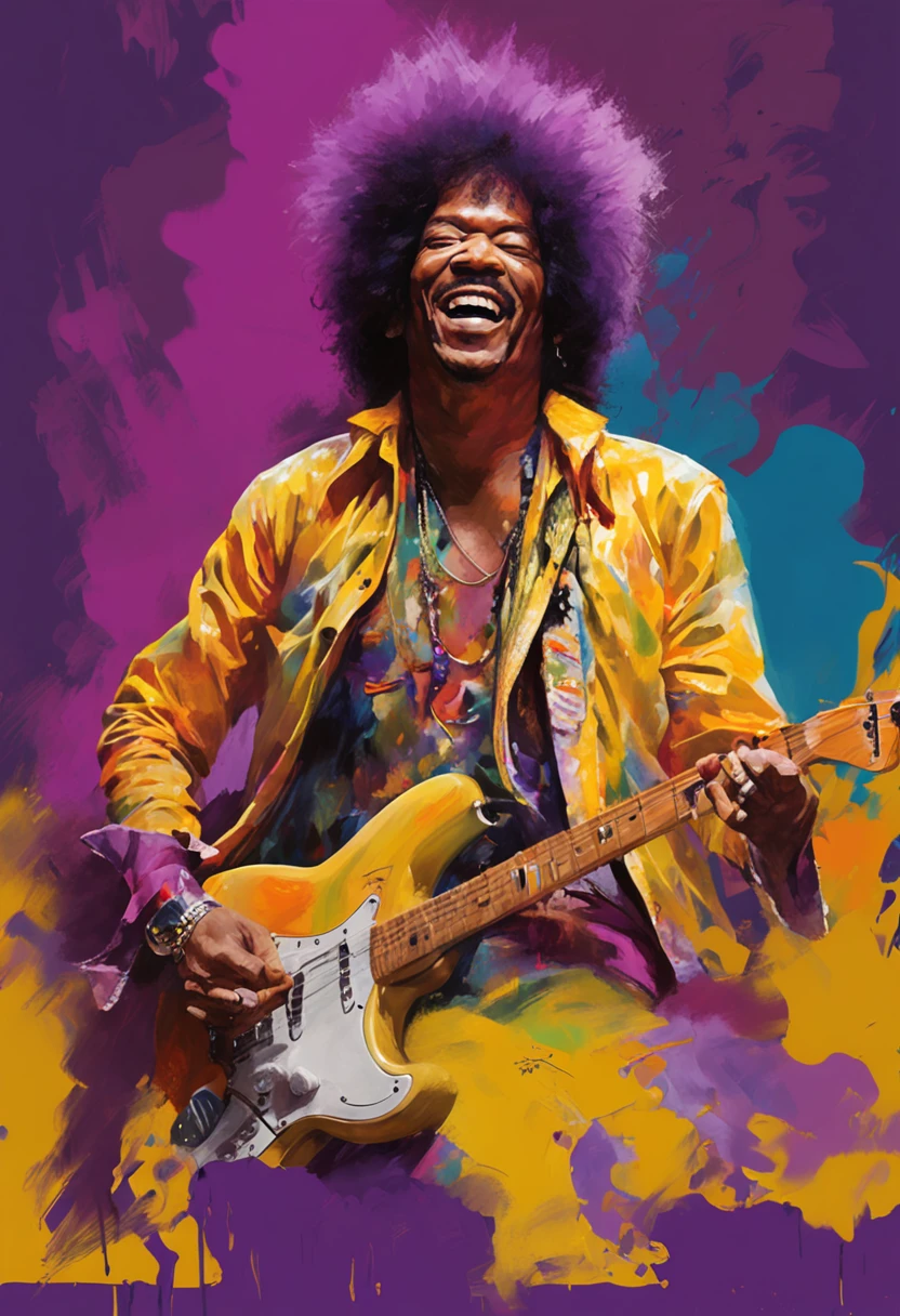 一幅画,画着一个弹吉他并微笑的男人- SeaArt AI, image size:832x1216