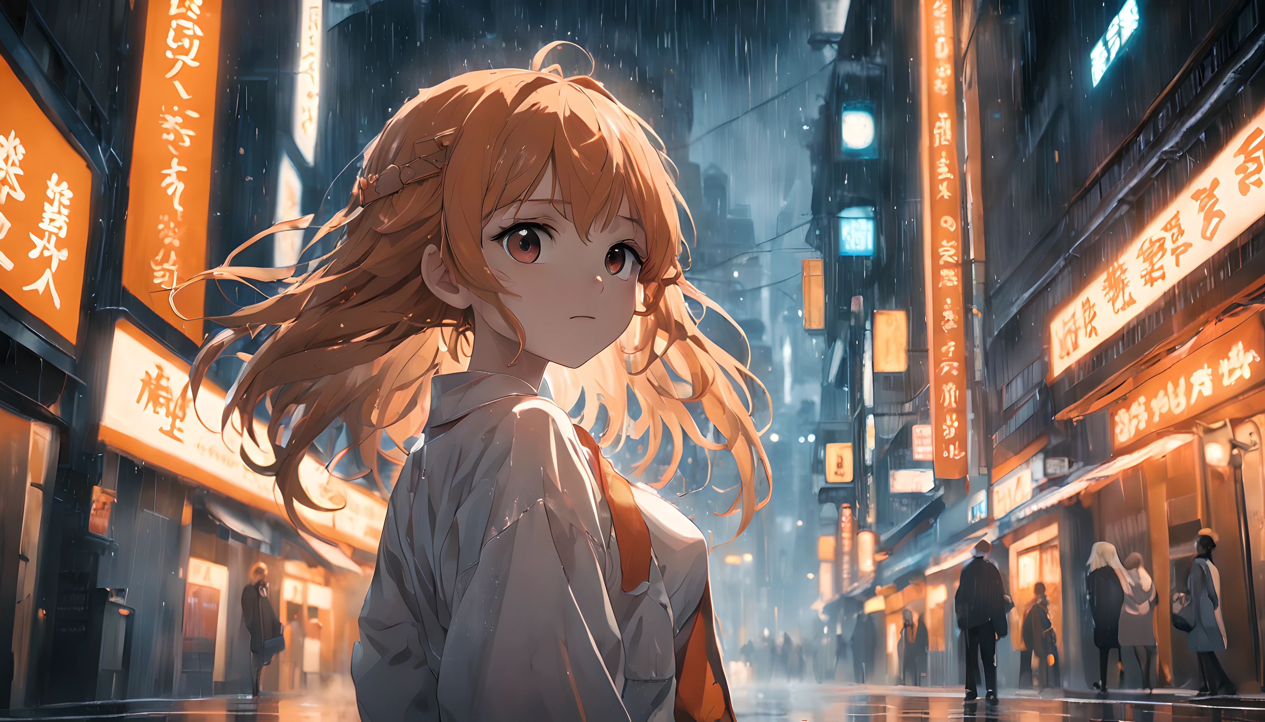 blend exposure, medium shot, bokeh, (hdr:1.4), high contrast, (cinematic, orange and white film), (muted colors, dim colors, soothing tones:1.3),
low saturation, (hyperdetailed:1.2), (noir:0.4), better image quality， tmasterpiece， ultrahigh-resolution， （Fidelity：1.4）， photore， 1 girl，[（Have fun）]，white shirt， dimly lit ， Dark， Smile， Pitying， Pitiful， Cinematic light， 耳Nipple ring， Tear drop， （Torn laundry：1.5）， （Wet clothes：1.4），Exposed bare shoulders，Real rain，Wet hair,..