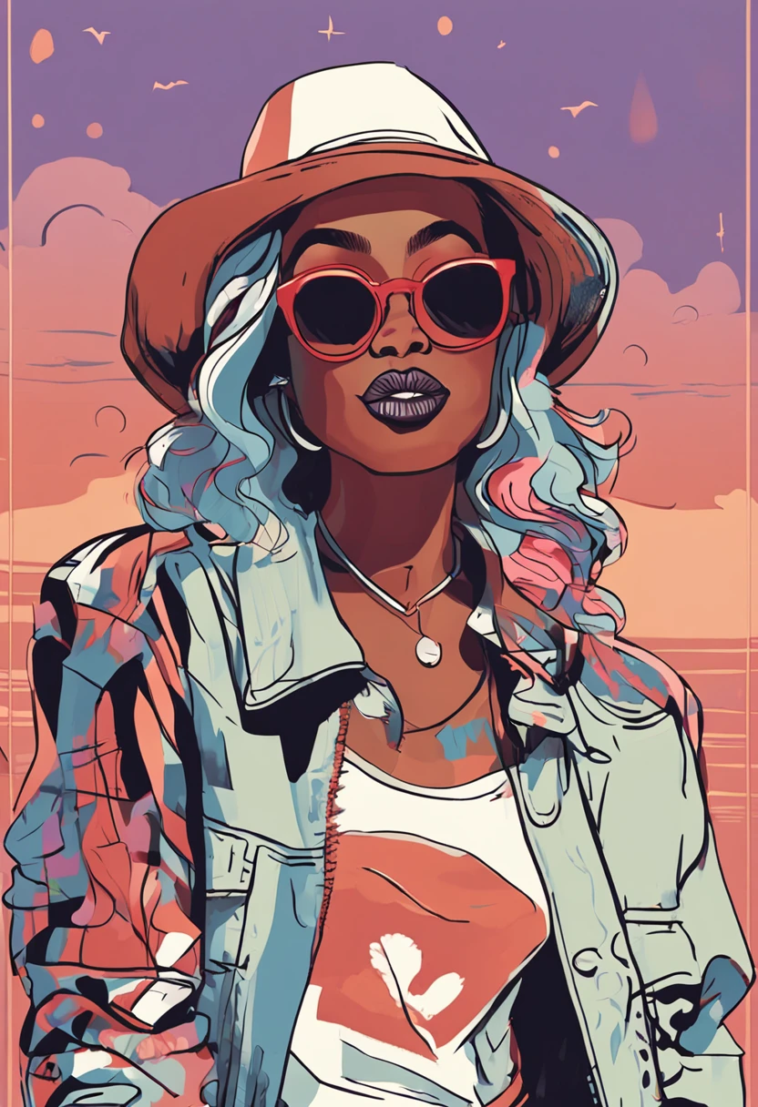 there is a woman with a large pair of sunglasses on her face, in style of digital illustration, stunning art style, trending on artstration, cartoon style illustration, urban girl fanart, cartoon art style, stylized digital illustration, illustration art, cartoon art, cartoon artstyle, white fur and dark skin, cute detailed digital art, matte digital illustration, cute art sty