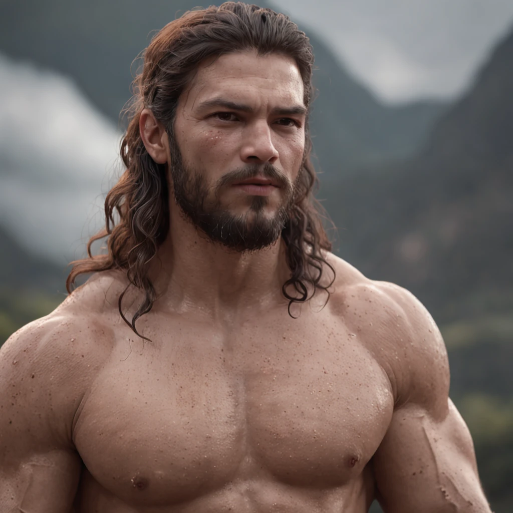 (Professional 3D rendering:1.3) de (Realistic:1.3) Foto de arte mais bonita do mundo，Features soft, bright male heroes, ((Epic hero fantasy rough muscular man wet hero angry look long hair short beard and fierce expression in dynamic pose, fantastic location, majestoso ambiente desordenado)), corpo inteiro 8k unidade render, action shot, poros da pele, very dark lighting, sombreamento pesado, circunstanciado, Rosto detalhado, (vibrante, fotogrdeia realista, Realistic, Dramatic, Escuro, foco nítido, 8k), (Old leather clothes damaged by bad weather:1.4), ((((Use peles)))), (intrincado:1.4), decadente, (altamente detalhado:1.4), pintura digital, rendering by octane, art stations, Conceito-Arte, liso, foco nítido, illustration, germe da arte, (Loish:0.23), Wlop Ilya Kuvshinov, e Greg Rutkowski e Alphonse Mucha Gracias, (global ilumination, studiolight, Light Volumetric), chuva forte, floating particles, patife, fantasia, Onze, corpo inteiroesbian, ((Fundo escuro e antigo da cidade:1.3)),CGSesociedade,art stations