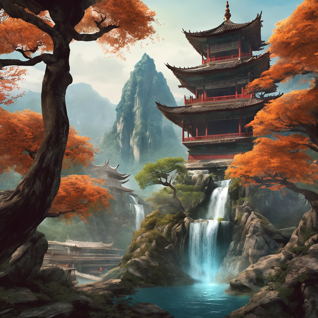 Painting of a pagoda in a mountain landscape with a waterfall, une matte painting de Fan Qi, Gagnant du concours CGSOCIETY, Art fantastique, Paysage chinois, digital painting of a pagoda, Chinese dream city, Fantaisie chinoise, Zen temple background, Papier peint oriental, scenery artwork, Fantastic artscape, Illustration matte painting, Fantaisie de peinture mate,mignon, Detailed landscape — width 672