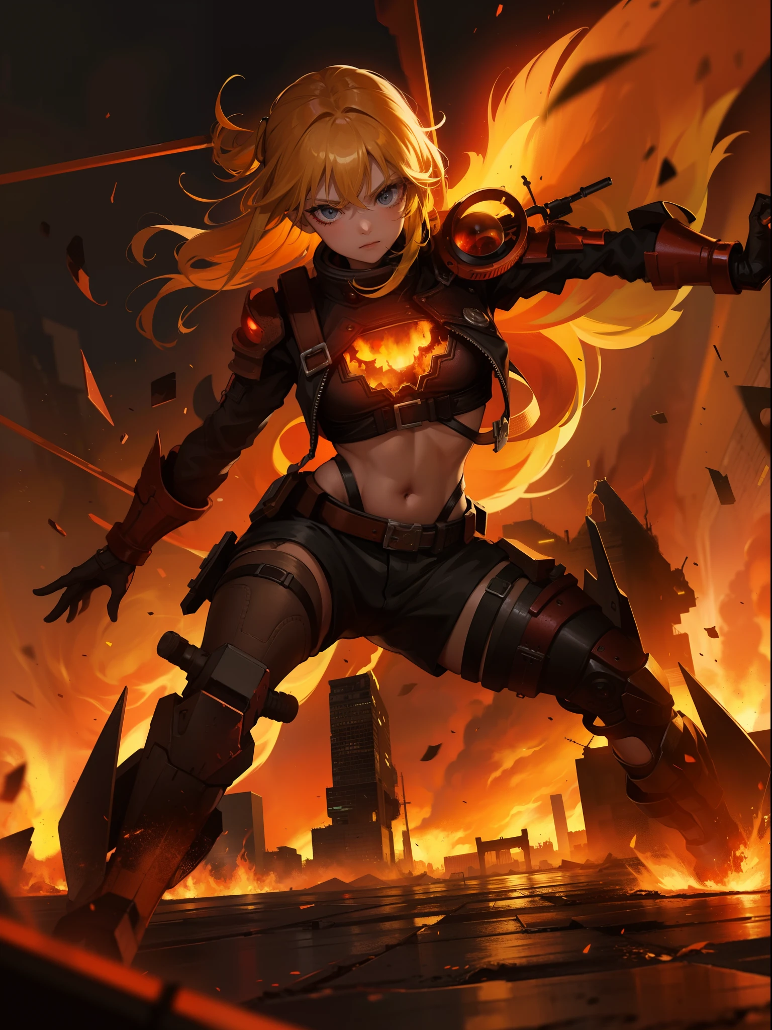 "Burning city, apocalyptic chaos, raging flames, crumbling structures. Captured with an 8K RAW format using a Sony Alpha A7 camera. Cinematic universe effects, immersive night vision, recognized for its outstanding portrait."