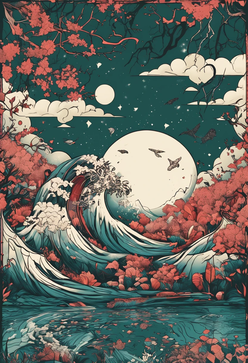 melhor qualidade,day at night, Yin Yang, em forma de yinyang, simetria central, representando as 4 temporadas, em harmonia com a natureza, harmonia da natureza,, Excelente arte digital com detalhes ricos