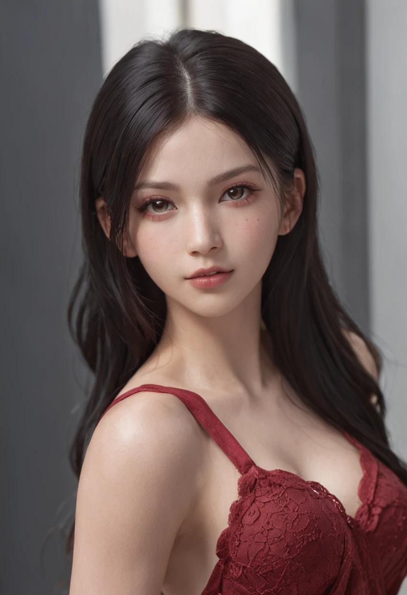 ((masterpiece:1.2)), (best quality), (full body view), tifa lockhart, red_eyes, black hair, long hair, shiny skin, shiny big, crisp focus: 1.2, very detailed face and skin texture, detailed eyes, perfect face, perfect body, detailed background, big with presence, , young cool and beautiful face, ((realistic tongue out:1.3)), (sexy pose), (she is teasing)