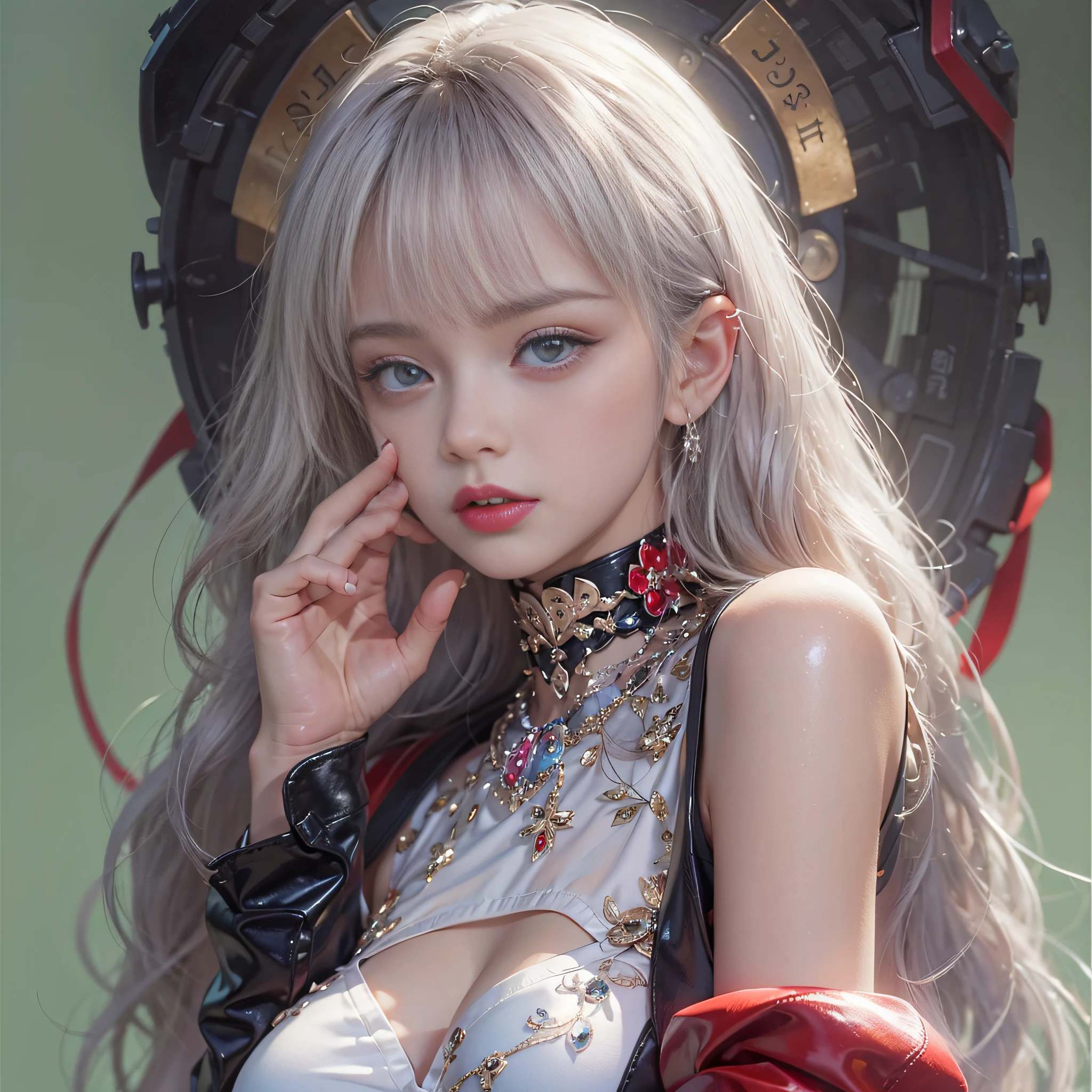 ((​masterpiece:1.4)、(top-quality:1.4)、(reallistic:1.7))、a beauty girl、Super  daughter、Super beautiful girl、1girl in、Glossy luxury latex、Luxury Latex 、By Luis Royo、age19、Super Ultra Ultra 、beautiful countenance、kawaii faces、Beautiful udder、Beautiful 、A detailed eye、Draw eyes clearly and beautifully、beautidful eyes、Raw photo、red-lips、Red high heels、a choker、a necklace、耳 Ring、