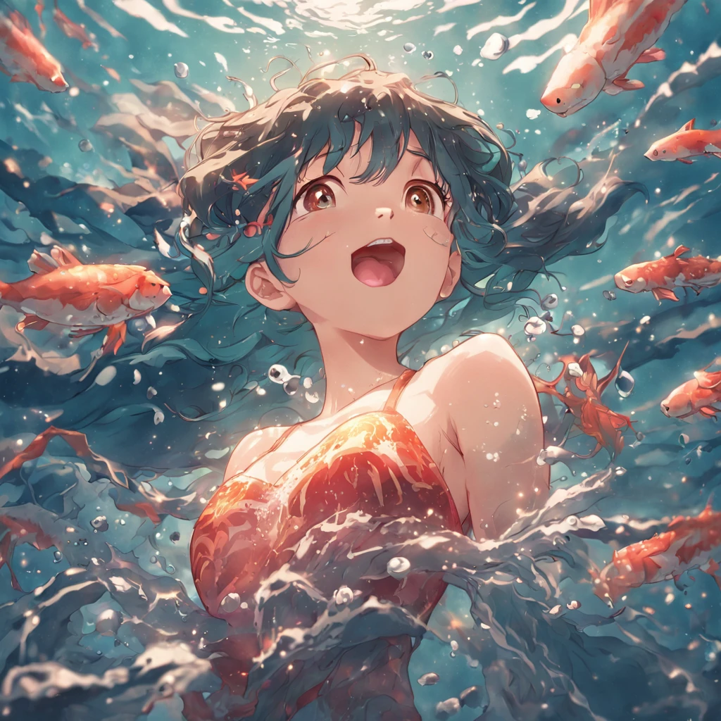 Sirena con cola de pez, realista, cinematiclight, anime