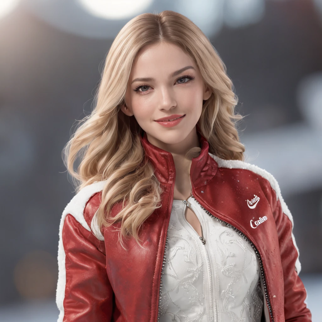 (professional 3d render:1.3) af (Realistic:1.3) most beautiful artwork photo in the world,Features soft and shiny female ice skater, ((1 girl, blonde hair, hazel eyes, long hair, curly hair, earrings, freckles, jewelry, lips, smiling, female ice skater, wearing a red jacket, parted lips)), full body 8k unity render, action shot, skin pore, day, stadium background, Detailed, Detailed face, (vibrant, photograph realistic, Realistic, Dramatic, Dark, Sharp focus, 8K), ((((Wear jacket)))), (Intricate:1.4), decadent, (Highly detailed:1.4), Digital painting, rendering by octane, art stations, concept-art, smooth, Sharp focus, illustration, Art germ, (loish:0.23), (Global illumination, Studio light, volumettic light), ((stadium background:1.3)),CGSesociety,art stations