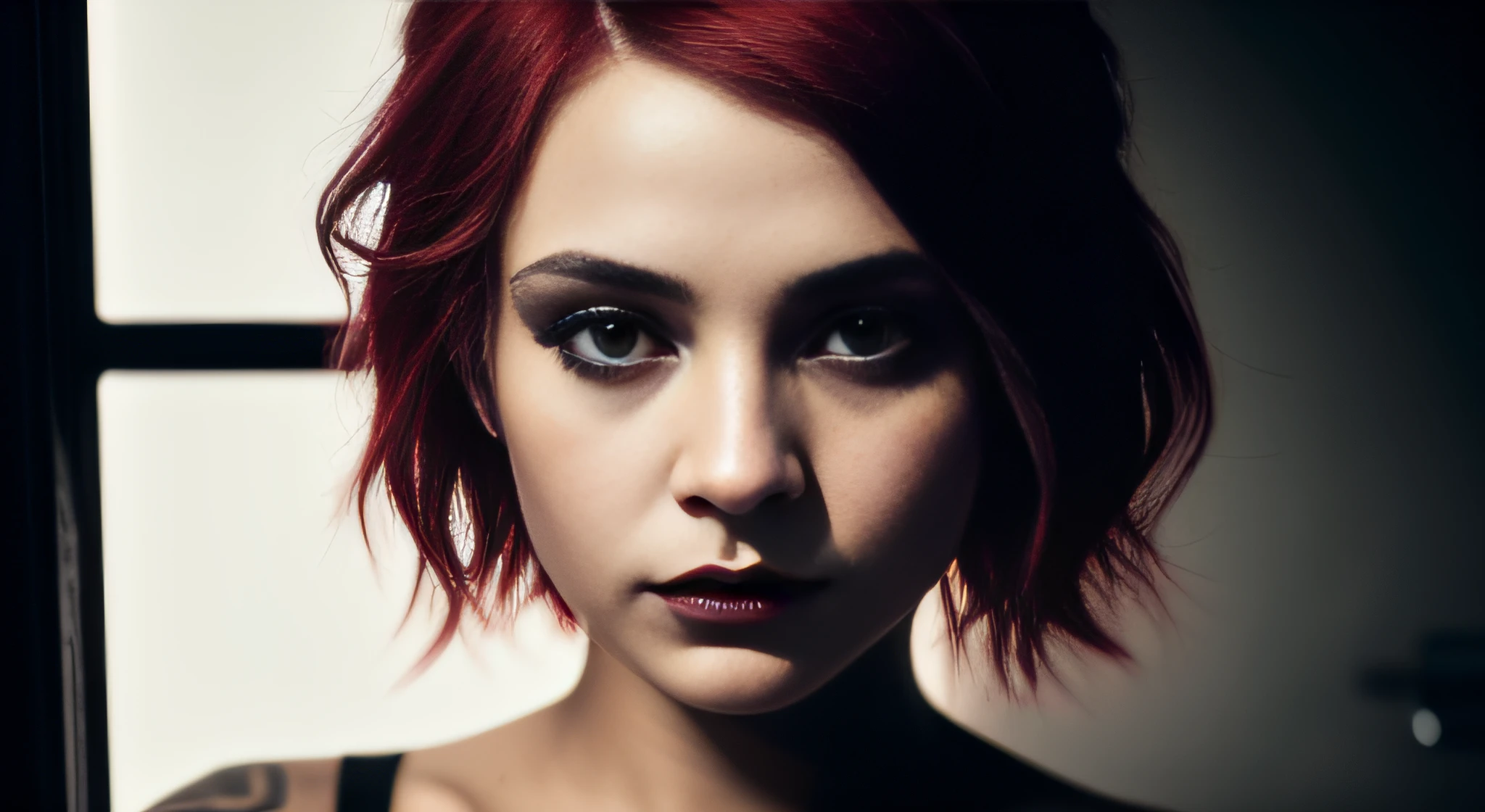 Malicious woman with red hair and tattoos posing in a bathroom, a portrait inspired by Louis Grell, tumblr, gothic art, gothic horror vibes, gothcore, goth girl, goth aesthetic, goth girl aesthetic, gothic aesthetic, dressed in crustpunk clothing, very beautiful goth top model, 1 7 - - old h girl, goth asthetics,((slim, petite)), photorealistic, photo, masterpiece, realistic, realism, photorealism, high contrast, photorealistic digital art trending on Artstation 8k HD high definition detailed realistic, detailed, skin texture, hyper detailed, realistic skin texture, armature, best quality, ultra high res, (photorealistic:1.4),, high resolution, detailed, raw photo, sharp re, by lee jeffries nikon d850 film stock photograph 4 kodak portra 400 camera f1.6 lens rich colors hyper realistic lifelike texture dramatic lighting unrealengine trending on artstation cinestill 800,