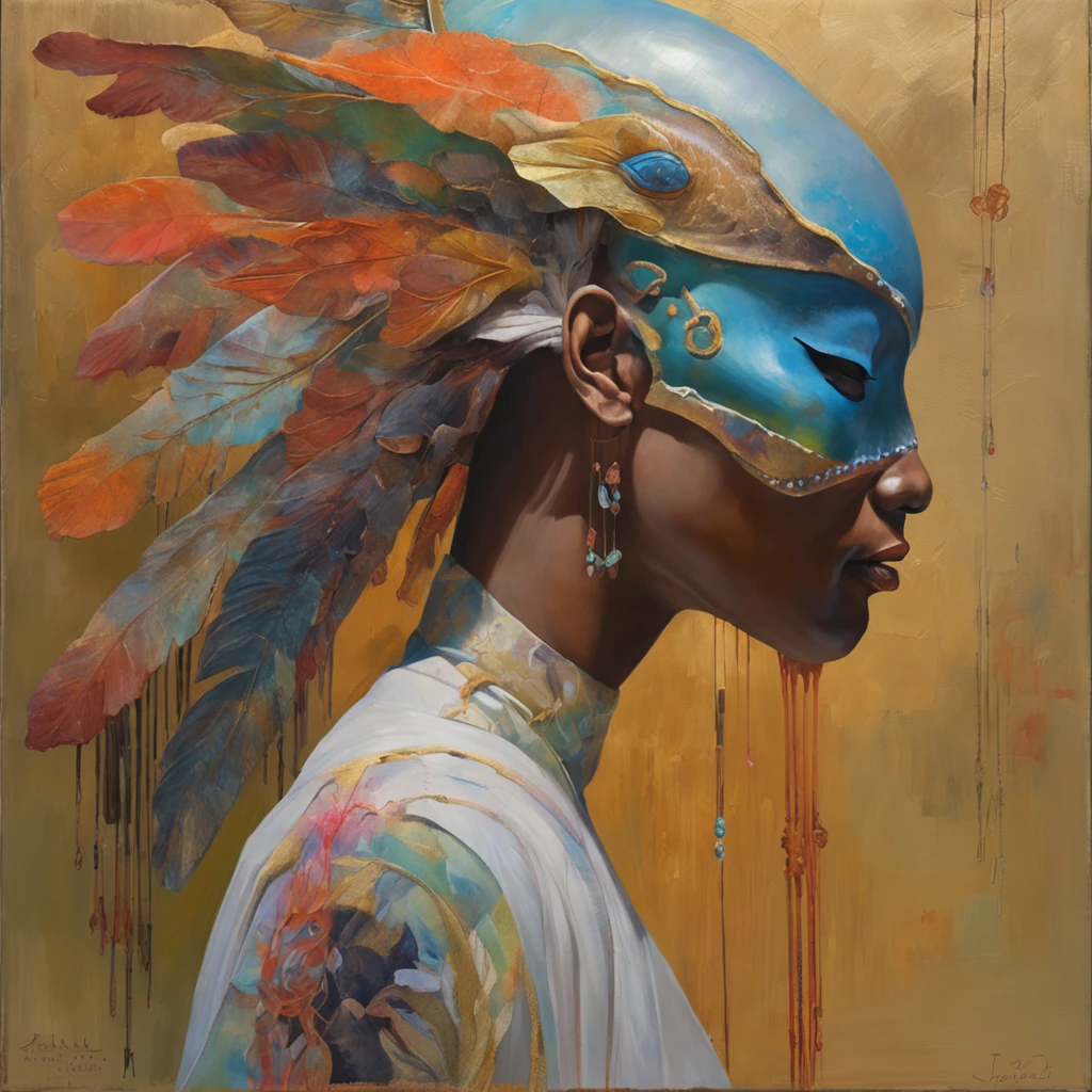 Halfway to the Goddess 3D Close-up profile portrait with ram skull. Beautiful finely detailed Japanese crow mask and clasic Japanese kimono. Poisson Betta, Phoenix Jellyfish, bio luminescent, plasma, glace, Eau, vent, creature, Oeuvre de Tooth Wu et WLOP et Beeple et Greg Rutkowski,