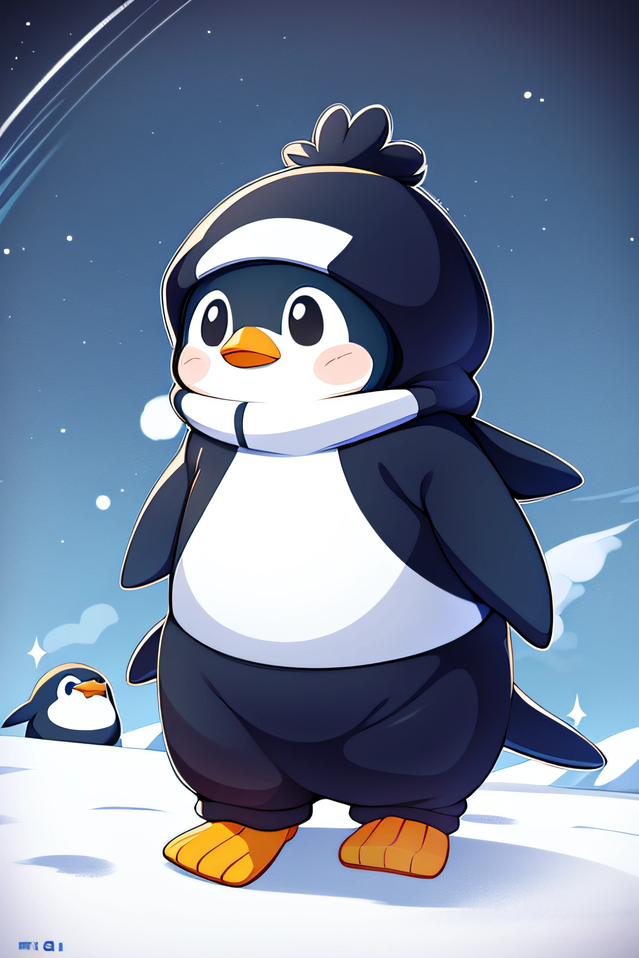 Chubby cute penguin，Thick clothing styles, Clothes that look warm, character sheets, Stick Figure Style，8K，