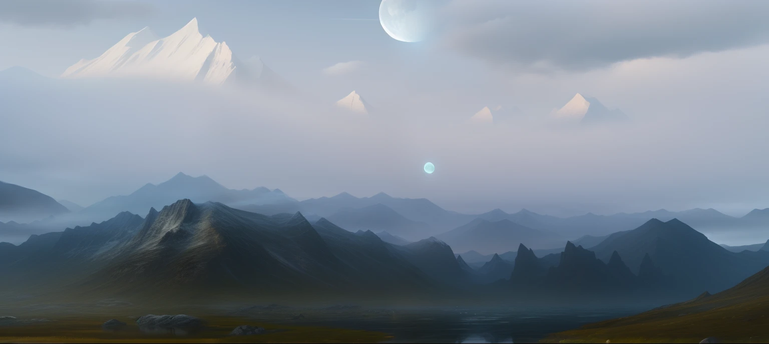 mountains and a lake with a moon in the sky, 4k highly detailed digital art, 4 k hd wallpaper very detailed, impressive fantasy landscape, sci-fi fantasy desktop wallpaper, unreal engine 4k wallpaper, 4k detailed digital art, sci-fi fantasy wallpaper, epic dreamlike fantasy landscape, 4k hd matte digital painting, 8k stunning artwork