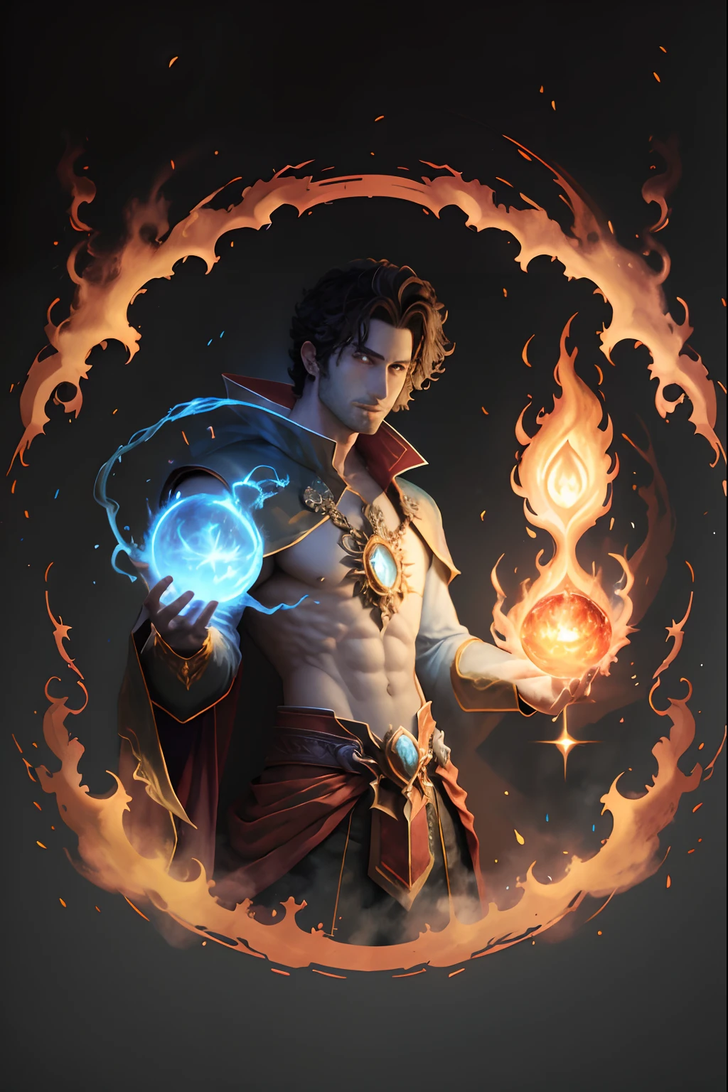 arafed image of a man holding a glowing ball of fire, full portrait of elementalist, an arcane wizard casting a spell, fire mage, a sorcerer casting a fireball, evil male sorcerer, casting fire spell, holy fire spell art, flame spell, he is casting a lighting spell, portrait of a mage, casting a fire spell