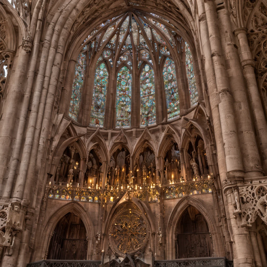 "(((masterpiece))), best quality, high-resolution, detailed illustration of a cathedral, majestic architecture, intricate details, stunning stained glass, dramatic lighting, serene ambience, historical atmosphere, gothic style, divine aura, intricate sculptures, enchanting atmosphere, immersive experience, creative masterpiece"