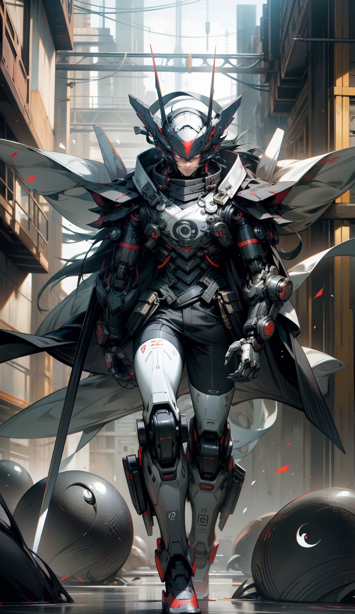 Yin and Yang gossip,Tall mech,Handsome helmet,Black body,male people,Nero,Use the plasma sword,There is a dragon particle effect,Yin and Yang gossip,Formation,mechanical sense,sense of strength,Sense of space,combats,cyber punk perssonage,Human body modification,Structurally sound,Battle instant,high-quality face,4K,High quality,Masterpieces