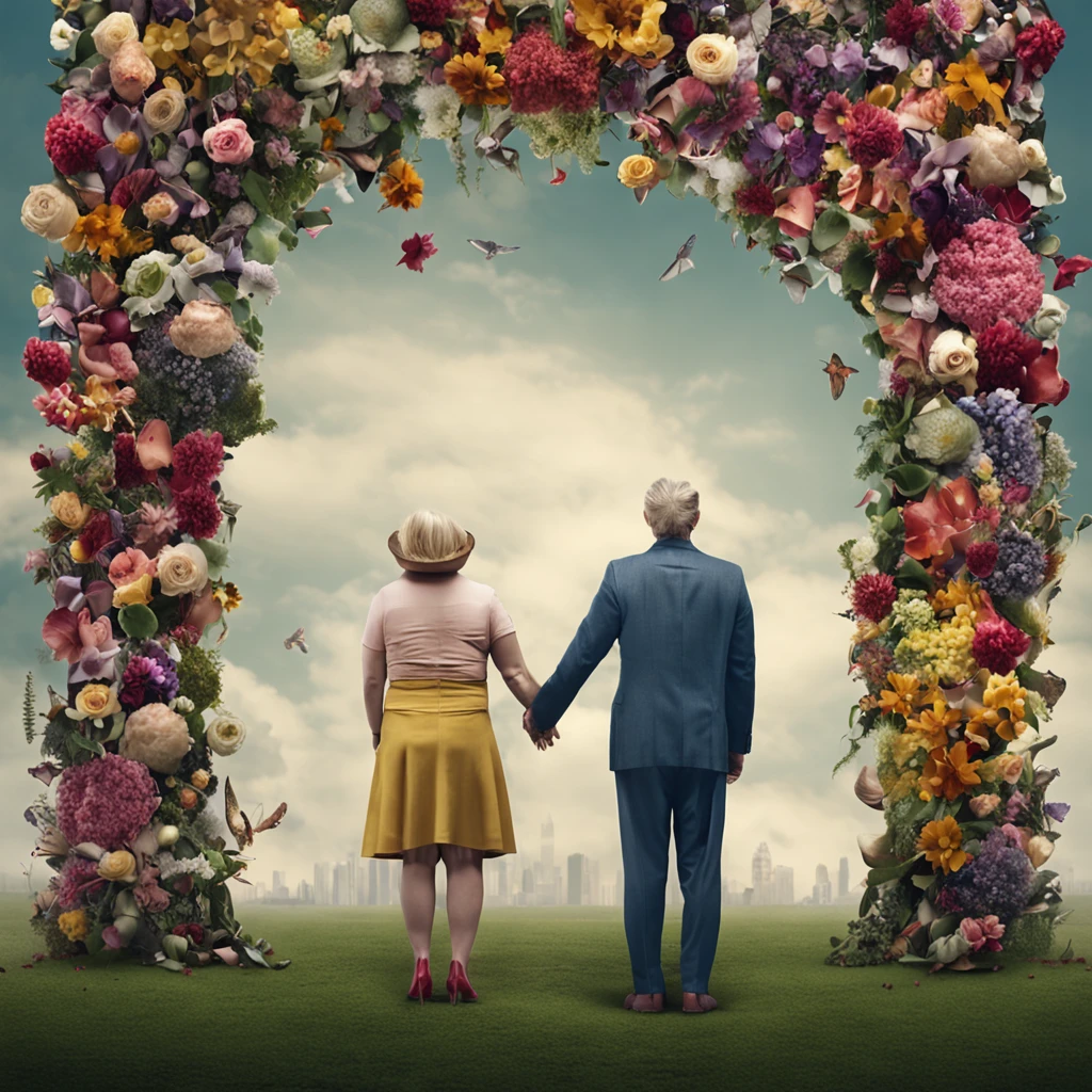 a couple of people that are standing next to each other, a jigsaw puzzle by Frieke Janssens, behance contest winner, international gothic, made of flowers, behance hd, whimsical