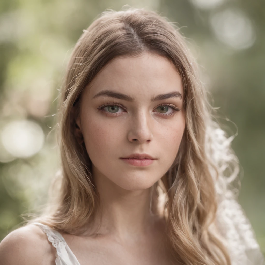 Capture a close-up portrait of a girl with a 85mm f/1.8 lens, ISO 200, at 1/1000 seconds. Focus on her vibrant green eyes, ensuring they sparkle. Apply a soft shadow and no contrast for a dreamy effect. queen