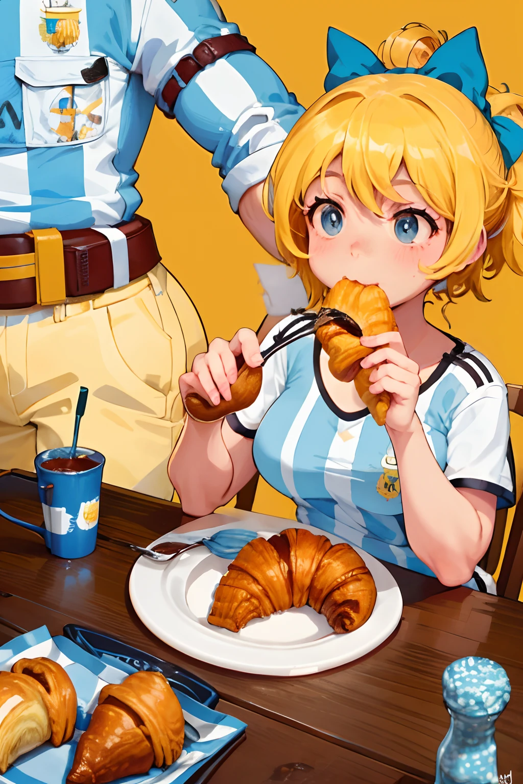 chica argentina comiendo croissants, medialunas, croissant, comiendo medialunas argentinas,