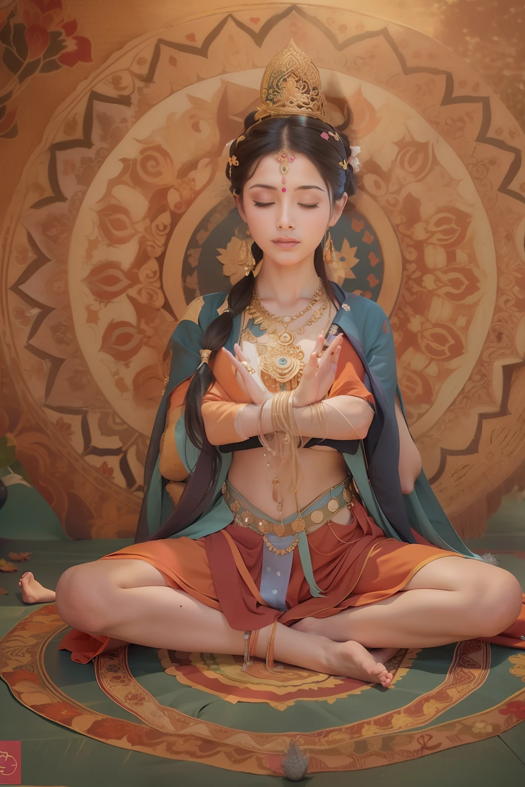 The sexual general Kannon sits cross-legged in a hot sacrificial room and meditates.，（yoga lotus sitting）,（completion，delicate and well-shaped face）,（My whole body gets wet ，soaking wet）