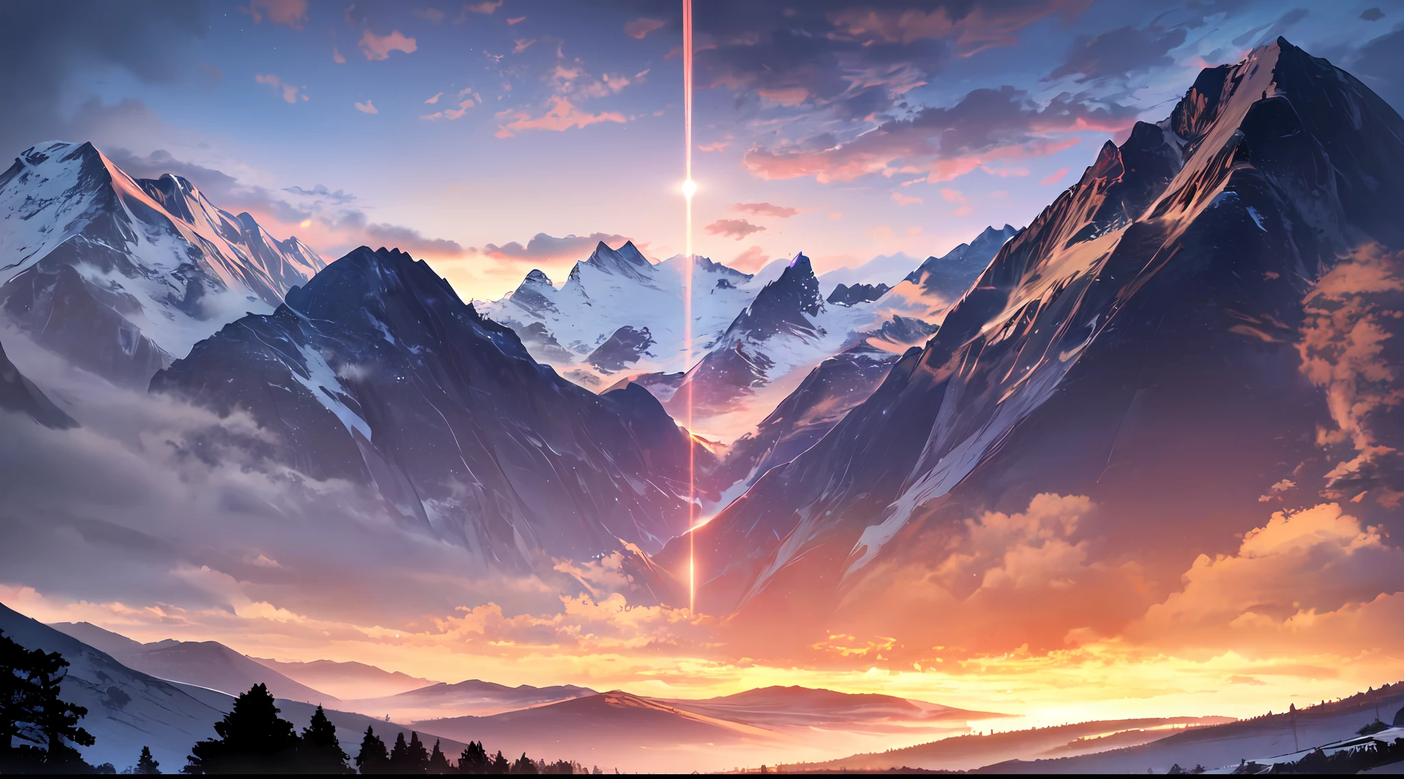 (8K,RAW photos,highest quality, masterpiece,HDR,bloom:1.2),girl,desktop wallpaper,outdoor,cinematic lighting,beautiful night,clouds,mountain,Snow field,sky