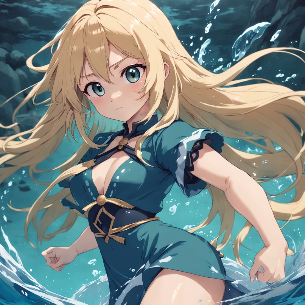 Menina sereia anime, sereia, menina brava, Recursos do Brave, sereia, Water powers, with flowing blond hair, Pose heroica, sombreamento estilo anime plano, mulher anime, personagem estilo anime, estilo anime plano, pose poderosa, cabelo loira, blonde hair