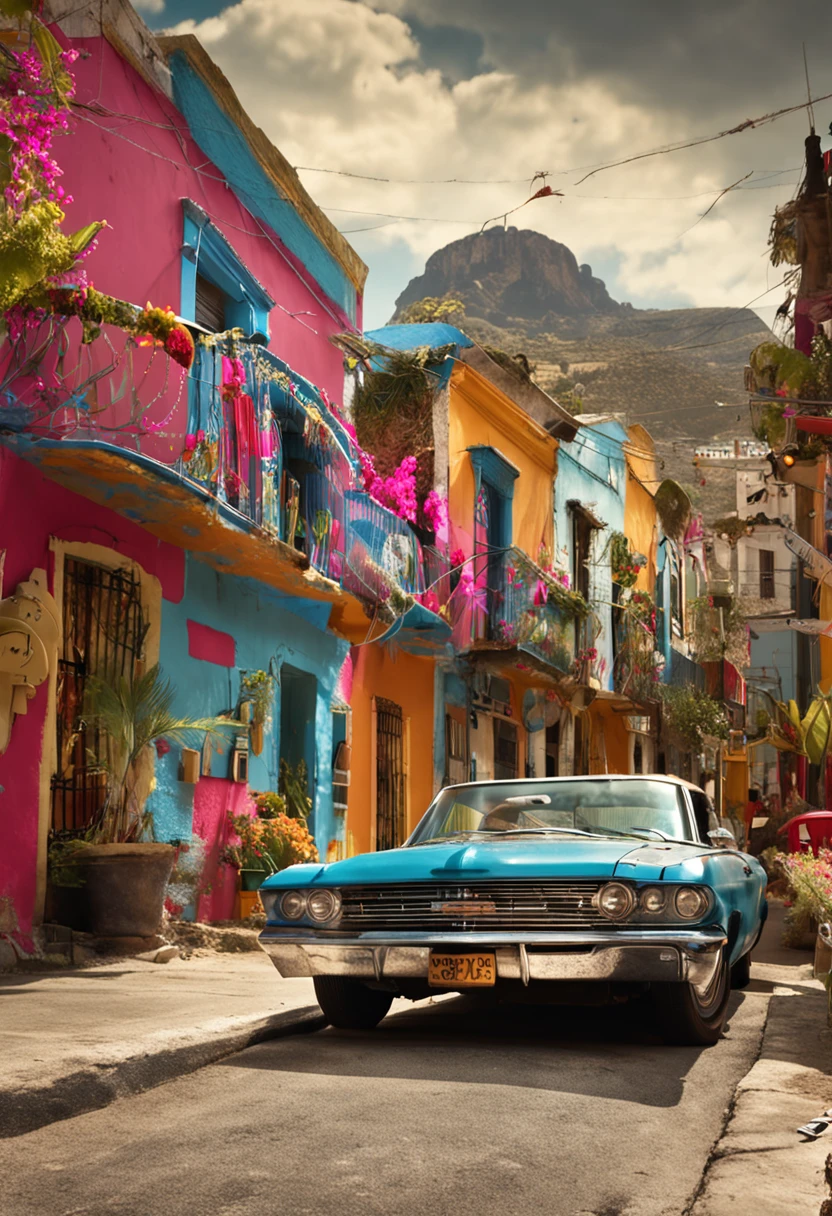 "collage, contexto de la vida y sus transformaciones, cambios en la vida, neon, impactante, vibrante"