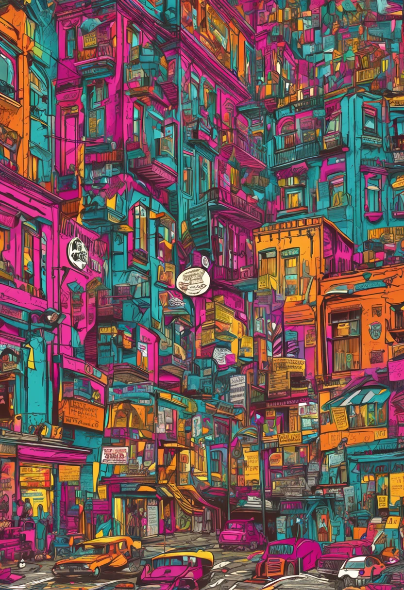 "collage, contexto de la vida y sus transformaciones, cambios en la vida, neon, impactante, vibrante"