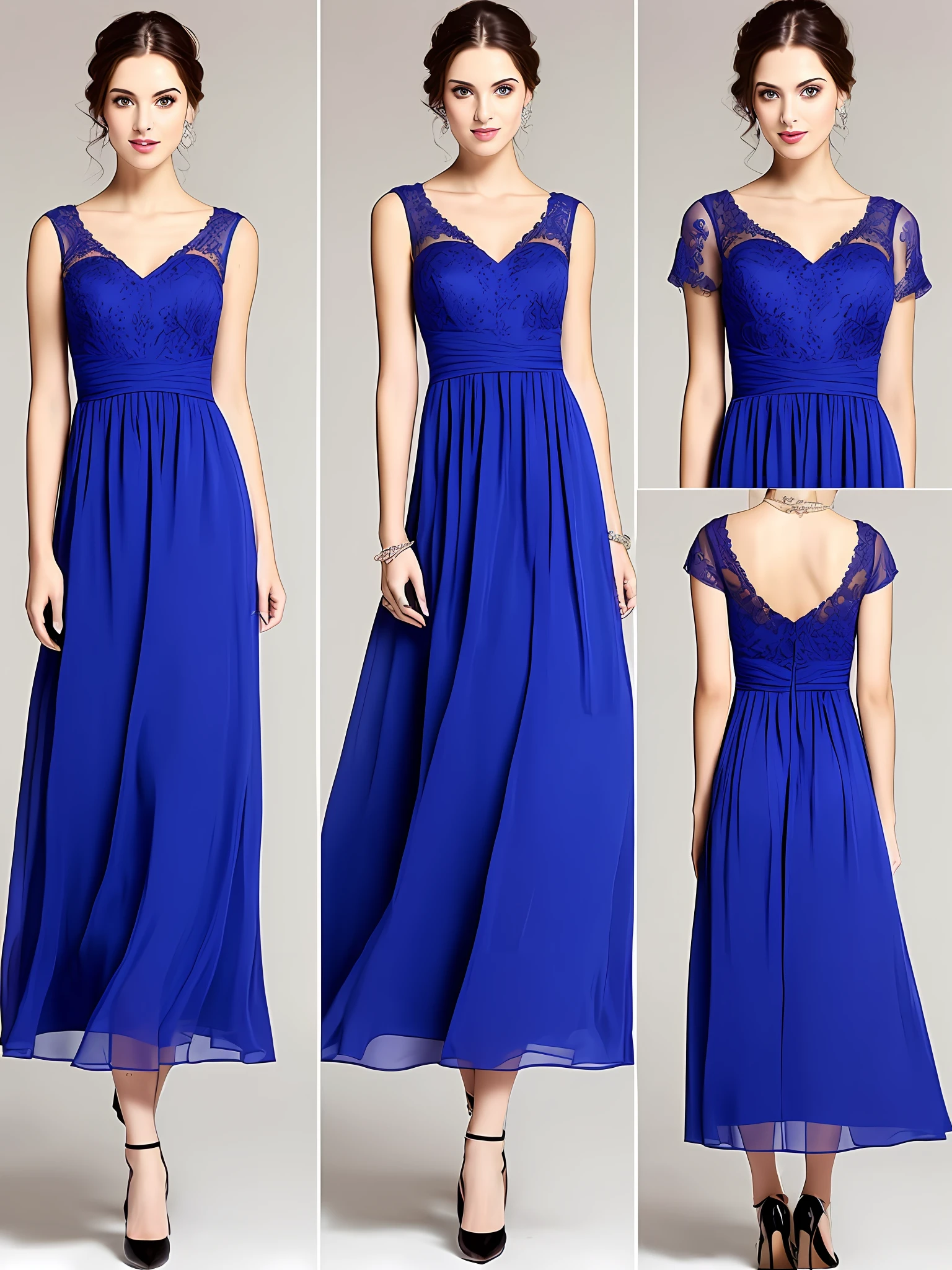 Fashion design, a woman in a long dresses, royal blue in veniz