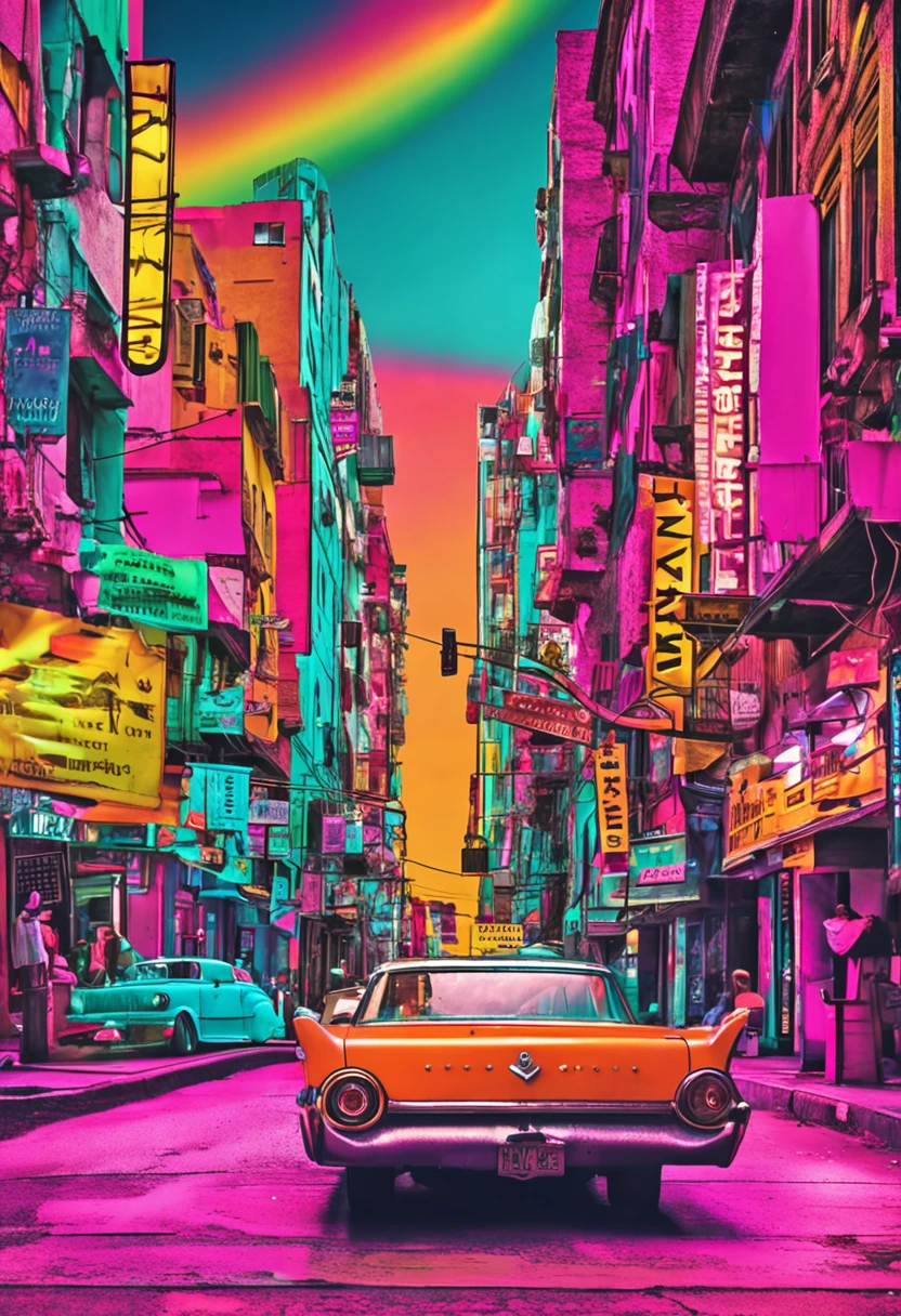 "collage, contexto de la vida y sus transformaciones, cambios en la vida, neon, impactante, vibrante"