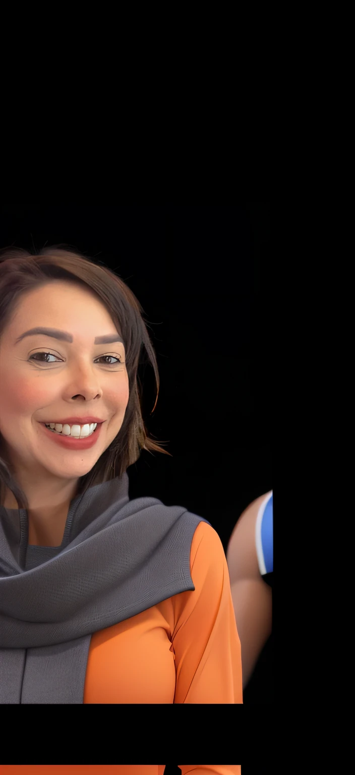 Fitness muffle with orange blouse in a cacdemia setting