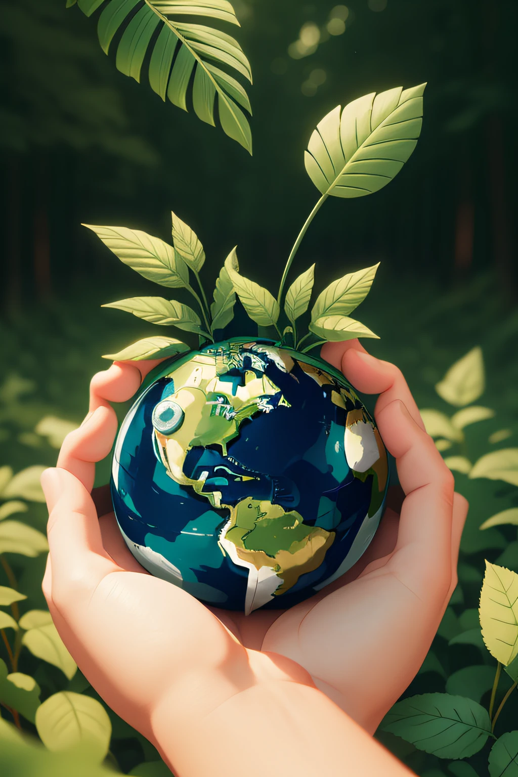 eco friendly robotic hand holding a little earth with a green plant --auto
