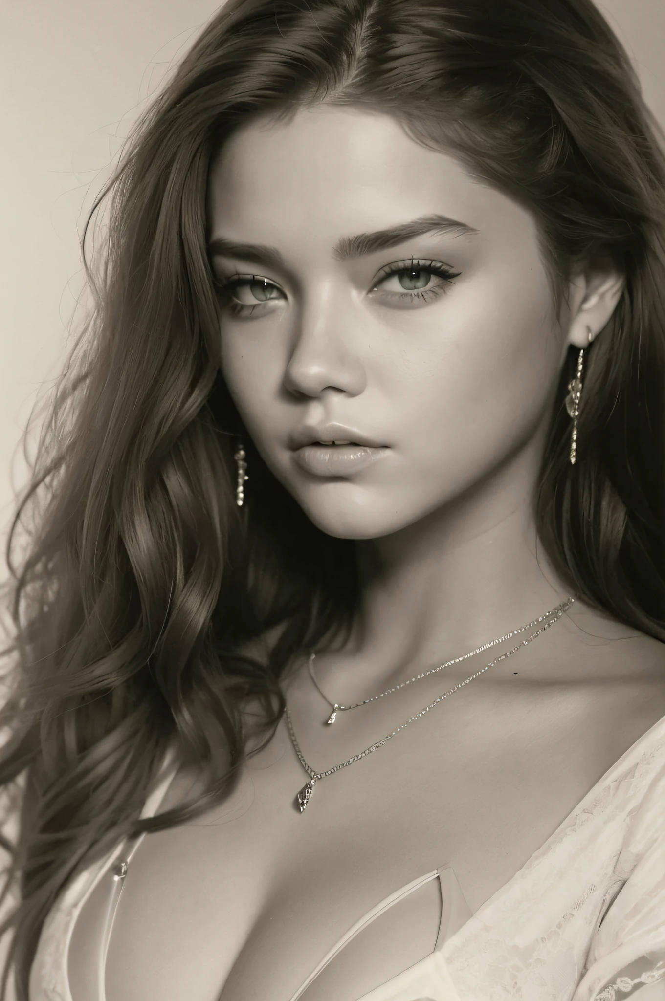 um close up de uma mulher com cabelos longos usando um vestido branco, Retrato de Barbara Palvin, Retrato Sophie Mudd, Barbara Palvin, Hailee Steinfeld, Directed by: Emma Andijewska, olhar sensual, Alexandra Waliszewska, Sidnei Sweeney, Brincos, Directed by: Natasha Tan, Viktoria Gavrilenko, julia sarda, Taran Dasha
